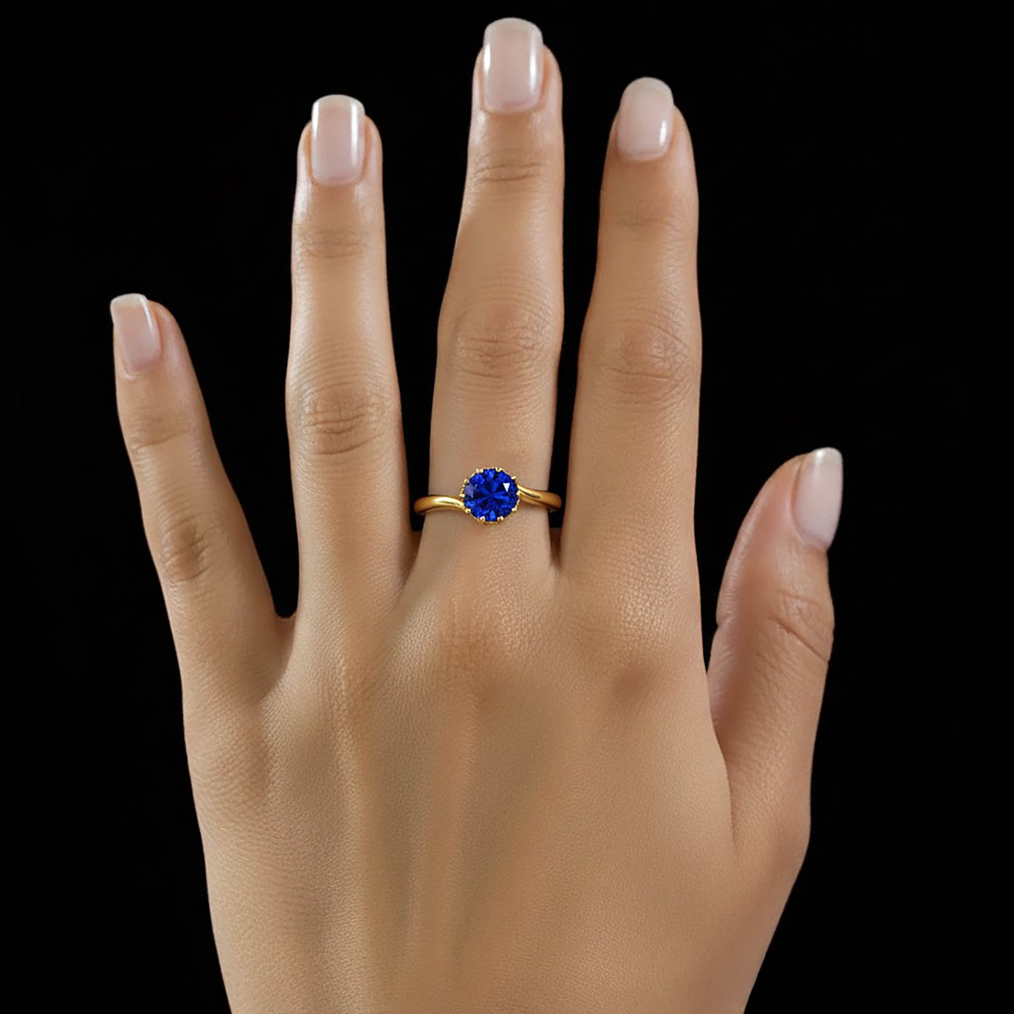 Blue Sapphire (Neelam) Ring for Women in 22K Yellow Gold – Oval 9x8 mm, Prong Setting, 3 g (Design KF-8) thumbnail