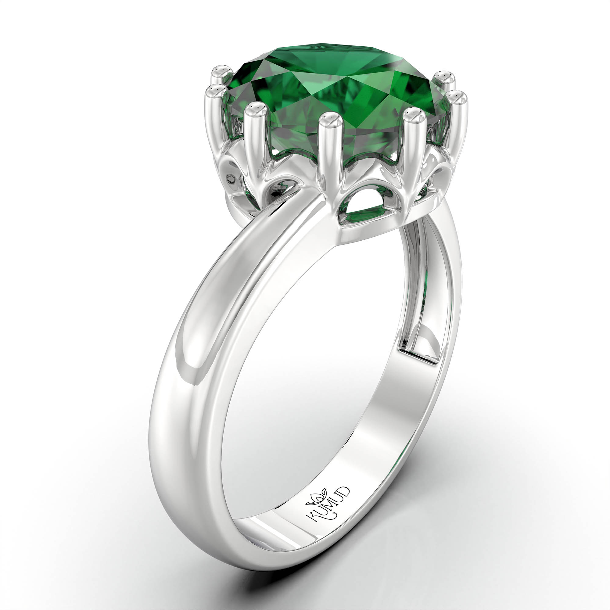 Emerald (Panna) Ring for Women in 925 Sterling Silver – Oval 9x8 mm, Prong Setting, 1.8 g (Design KF-8) thumbnail