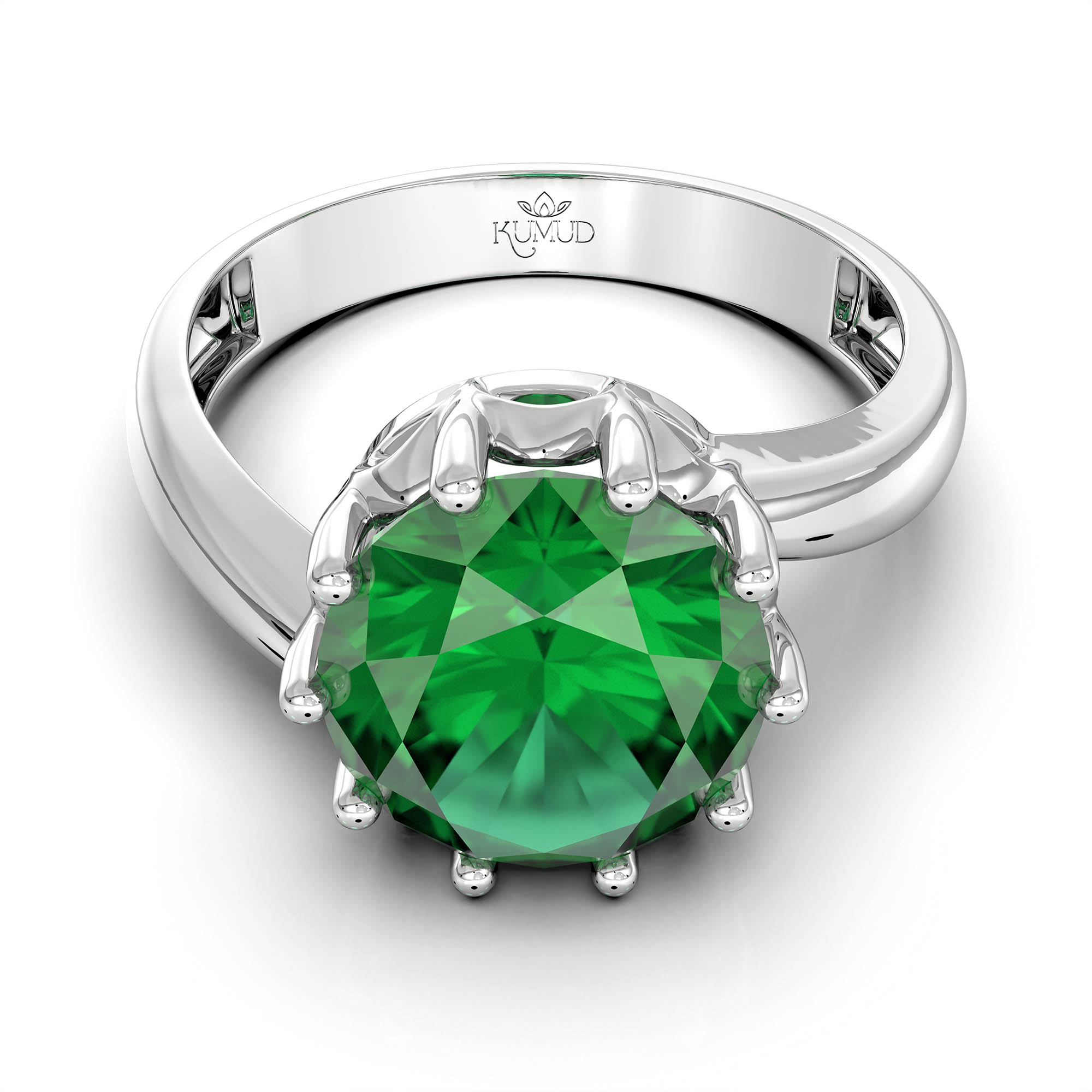 Emerald (Panna) Ring for Women in 925 Sterling Silver – Oval 9x8 mm, Prong Setting, 1.8 g (Design KF-8) thumbnail