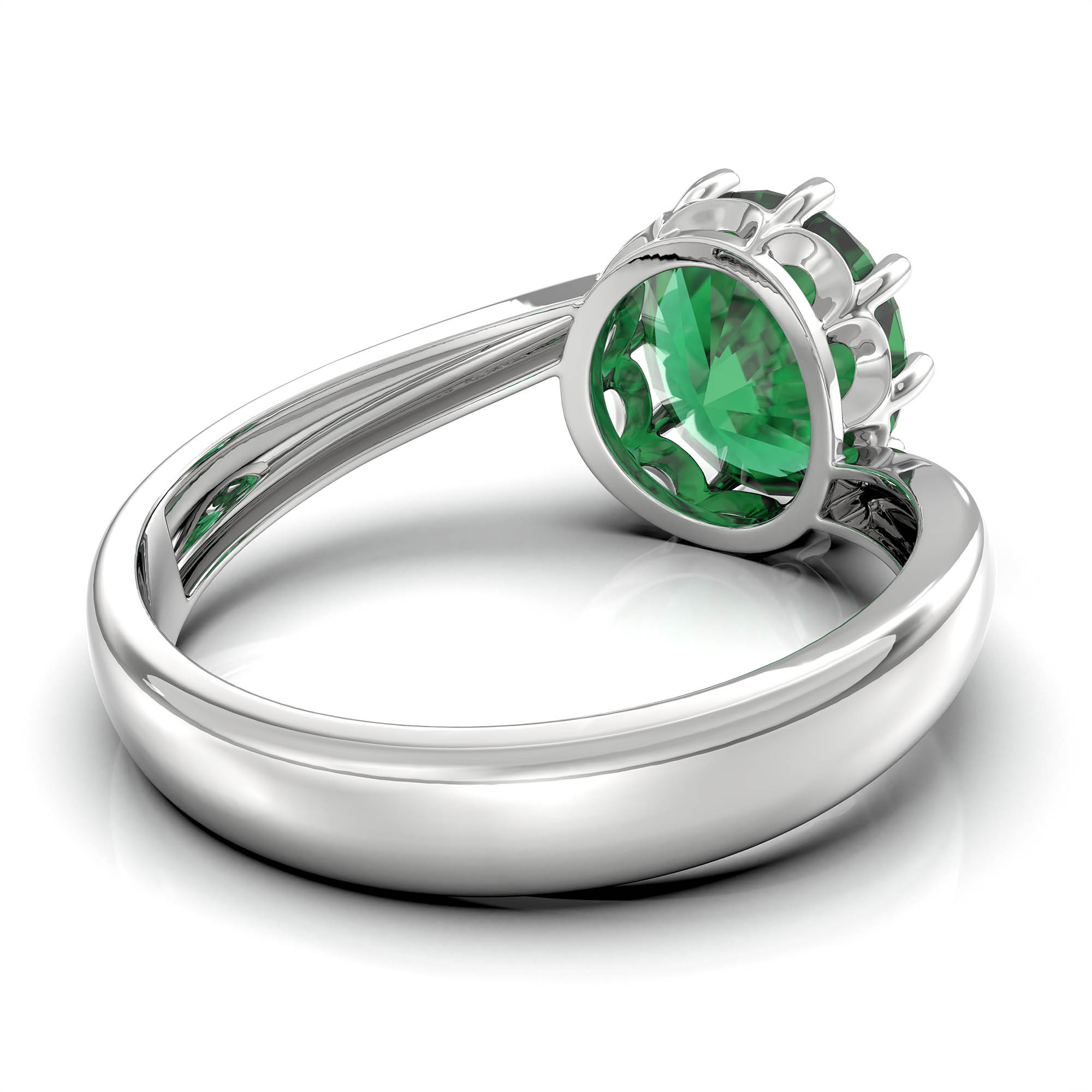 Emerald (Panna) Ring for Women in 925 Sterling Silver – Oval 9x8 mm, Prong Setting, 1.8 g (Design KF-8) thumbnail
