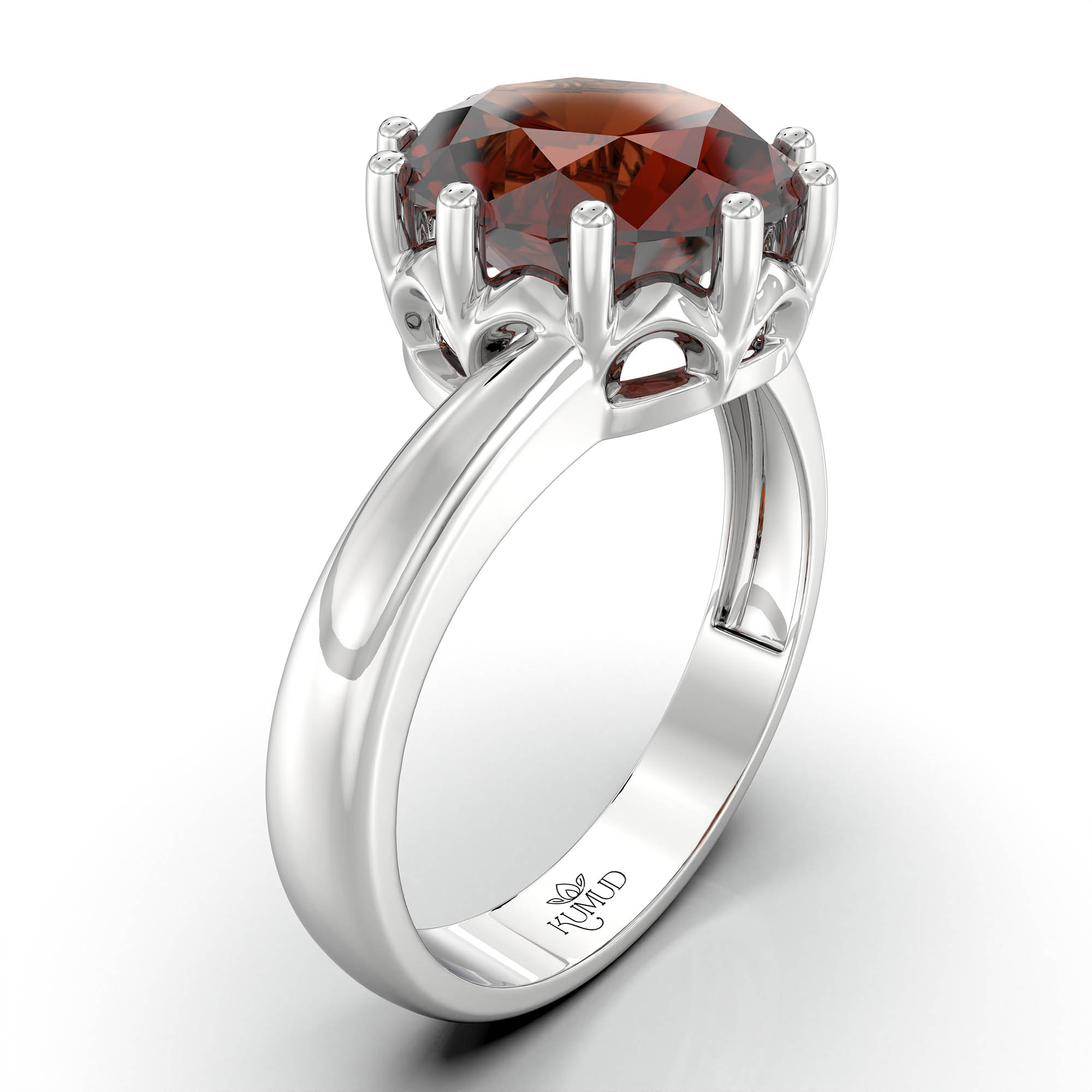 Hessonite (Gomed) Ring for Women in 925 Sterling Silver – Oval 9x8 mm, Prong Setting, 1.8 g (Design KF-8) thumbnail
