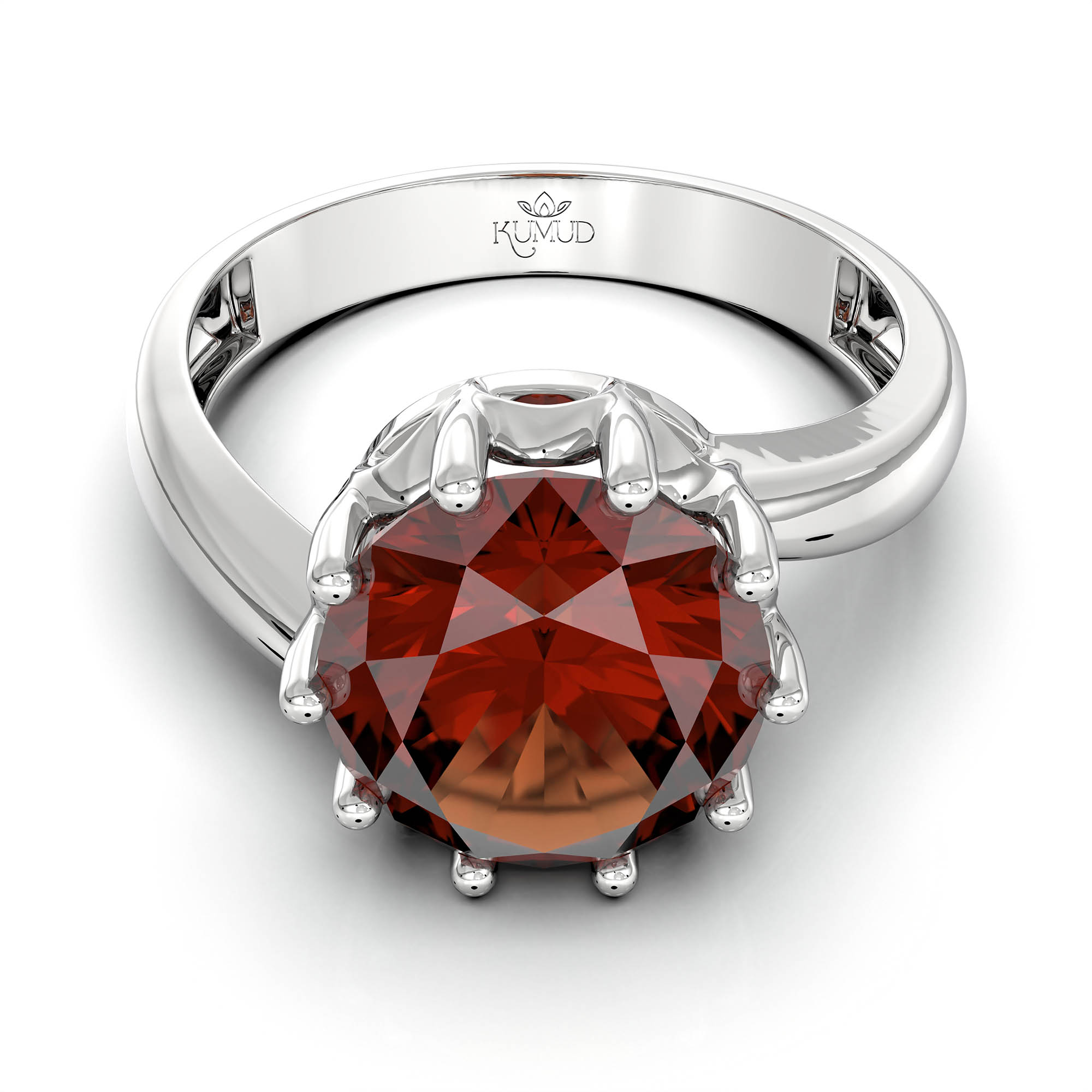 Hessonite (Gomed) Ring for Women in 925 Sterling Silver – Oval 9x8 mm, Prong Setting, 1.8 g (Design KF-8) thumbnail