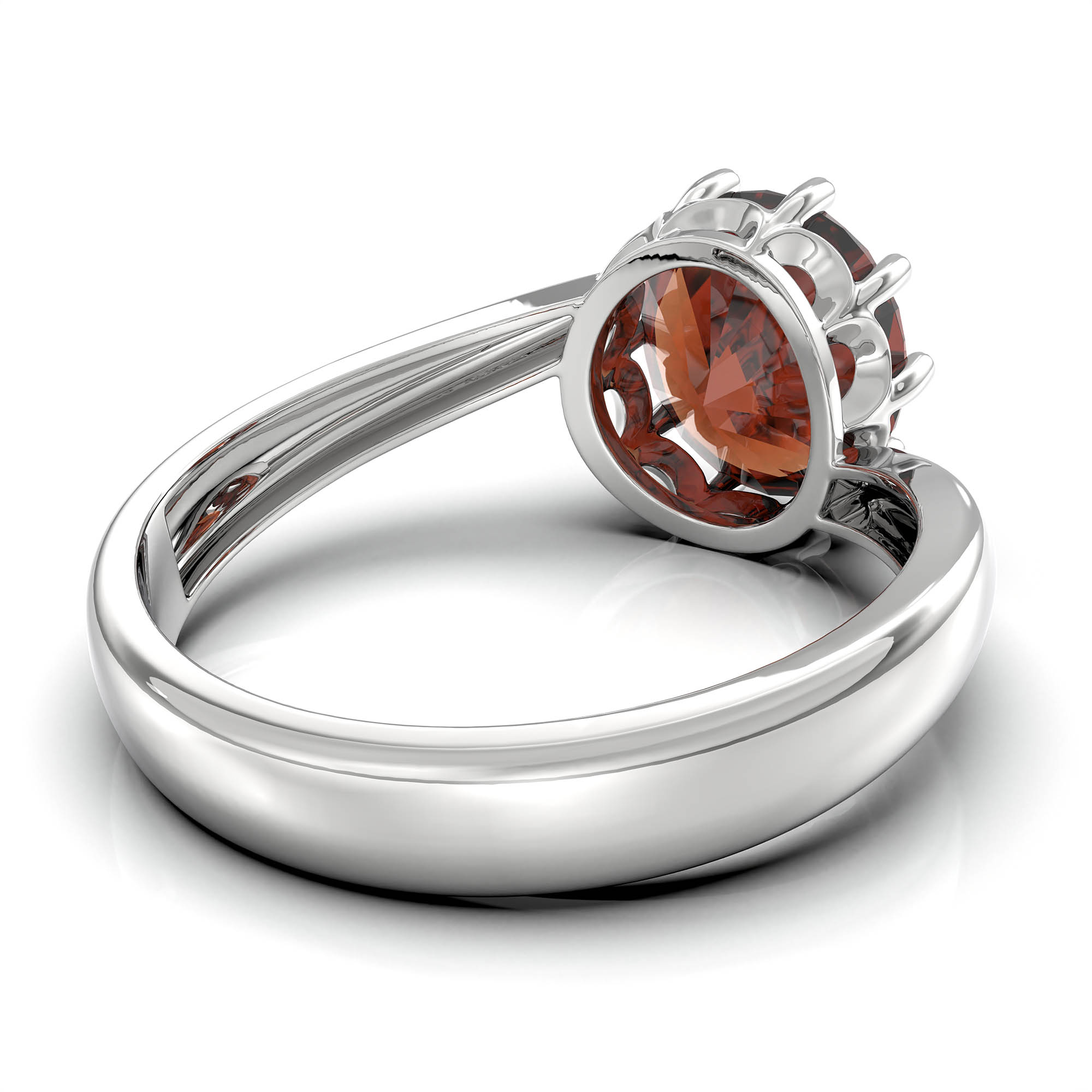 Hessonite (Gomed) Ring for Women in 925 Sterling Silver – Oval 9x8 mm, Prong Setting, 1.8 g (Design KF-8) thumbnail