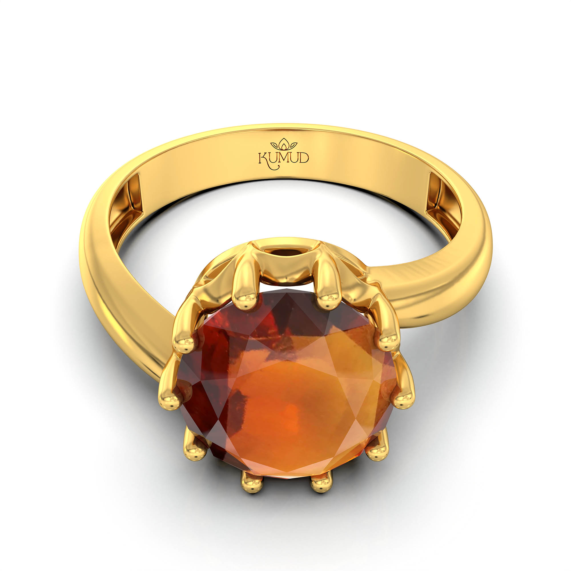 Hessonite (Gomed) Ring for Women in 22K Yellow Gold – Oval 9x8 mm, Prong Setting, 3 g (Design KF-8) thumbnail