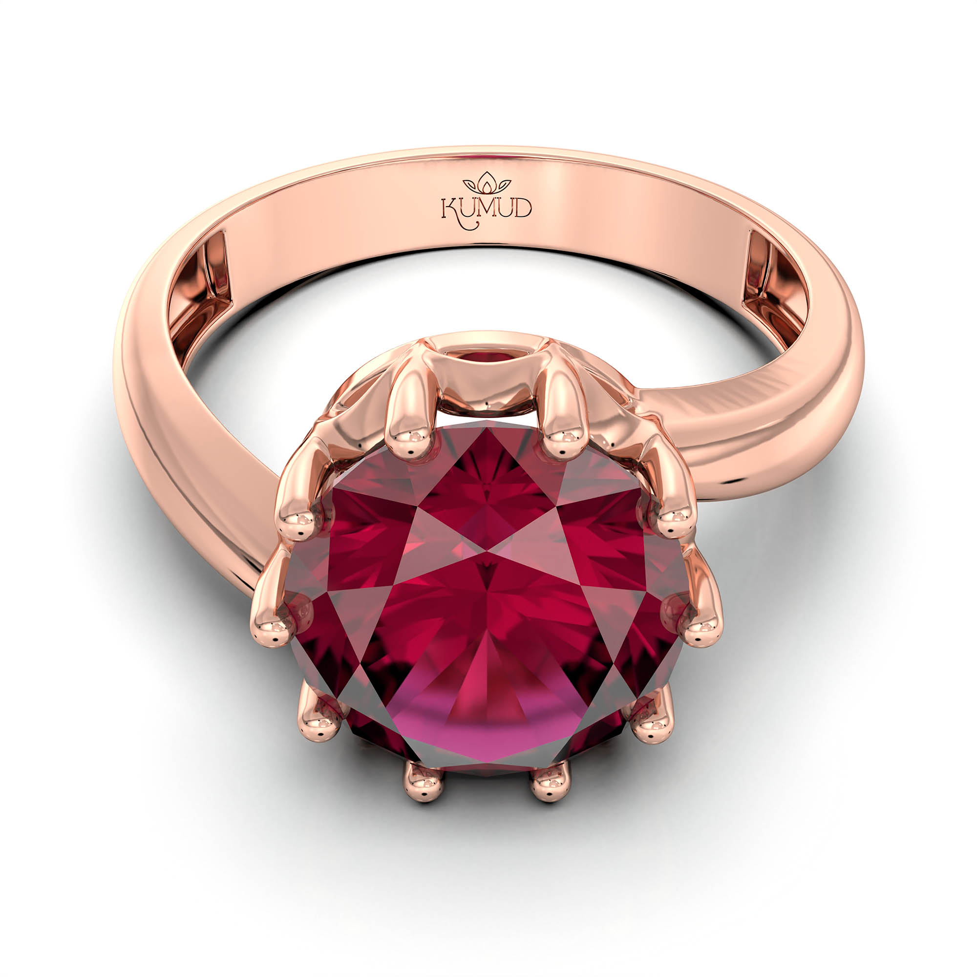 Ruby (Manik) Ring for Women in 18K Rose Gold – Oval 9x8 mm, Prong Setting, 3 g (Design KF-8) thumbnail