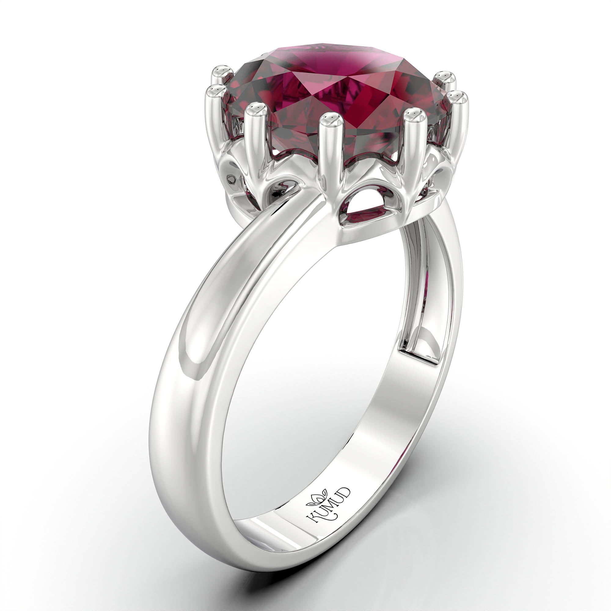 Ruby (Manik) Ring for Women in 18K White Gold – Oval 9x8 mm, Prong Setting, 3 g (Design KF-8) thumbnail
