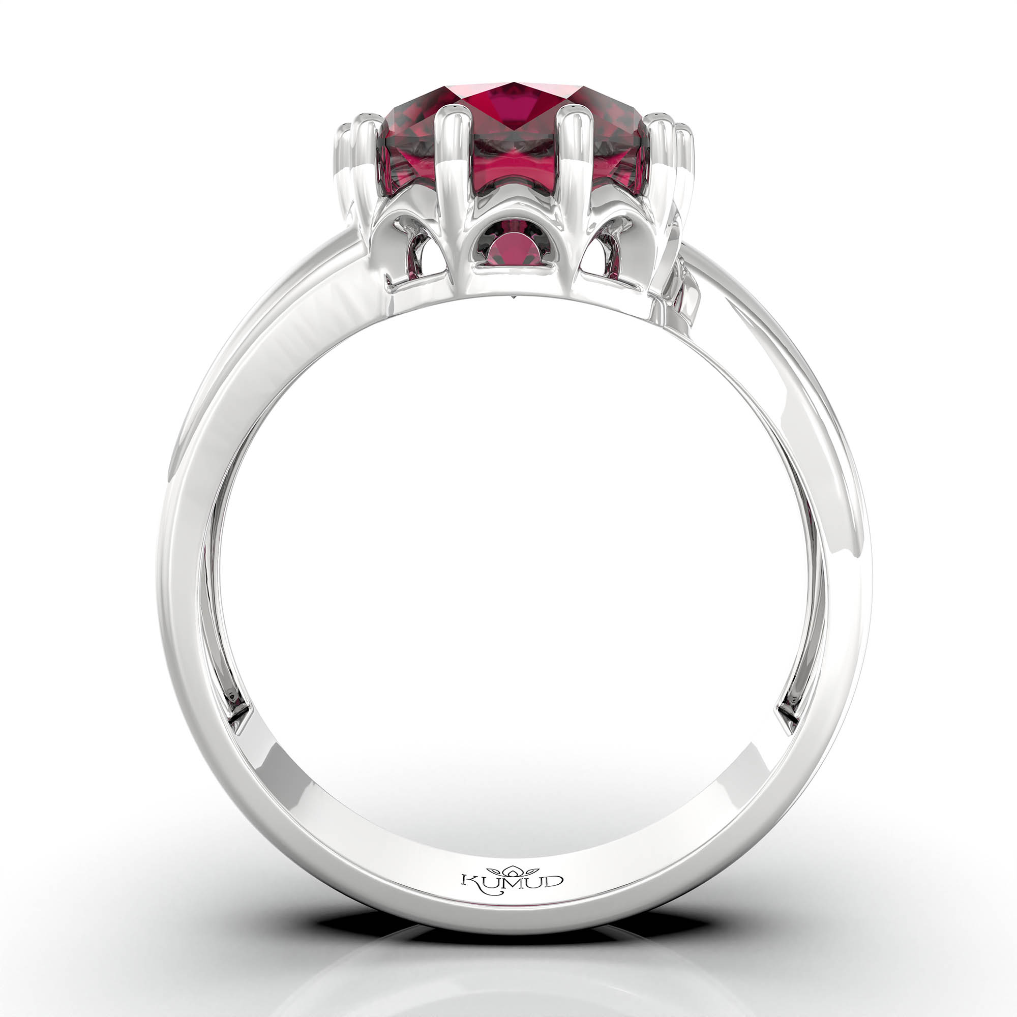 Ruby (Manik) Ring for Women in 18K White Gold – Oval 9x8 mm, Prong Setting, 3 g (Design KF-8) thumbnail