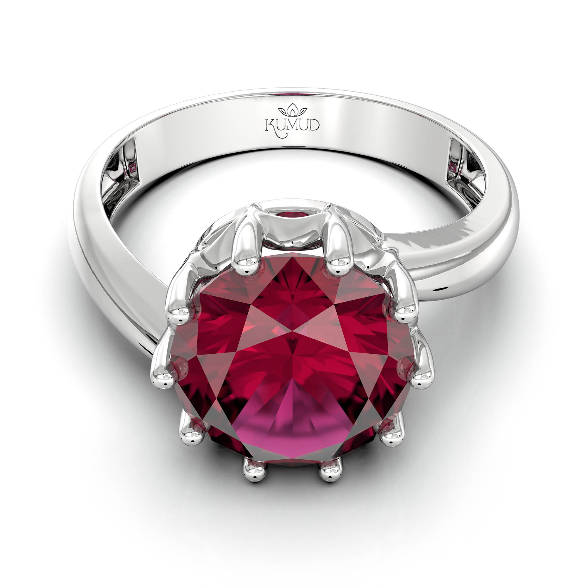 Ruby (Manik) Ring for Women in 18K White Gold – Oval 9x8 mm, Prong Setting, 3 g (Design KF-8) thumbnail
