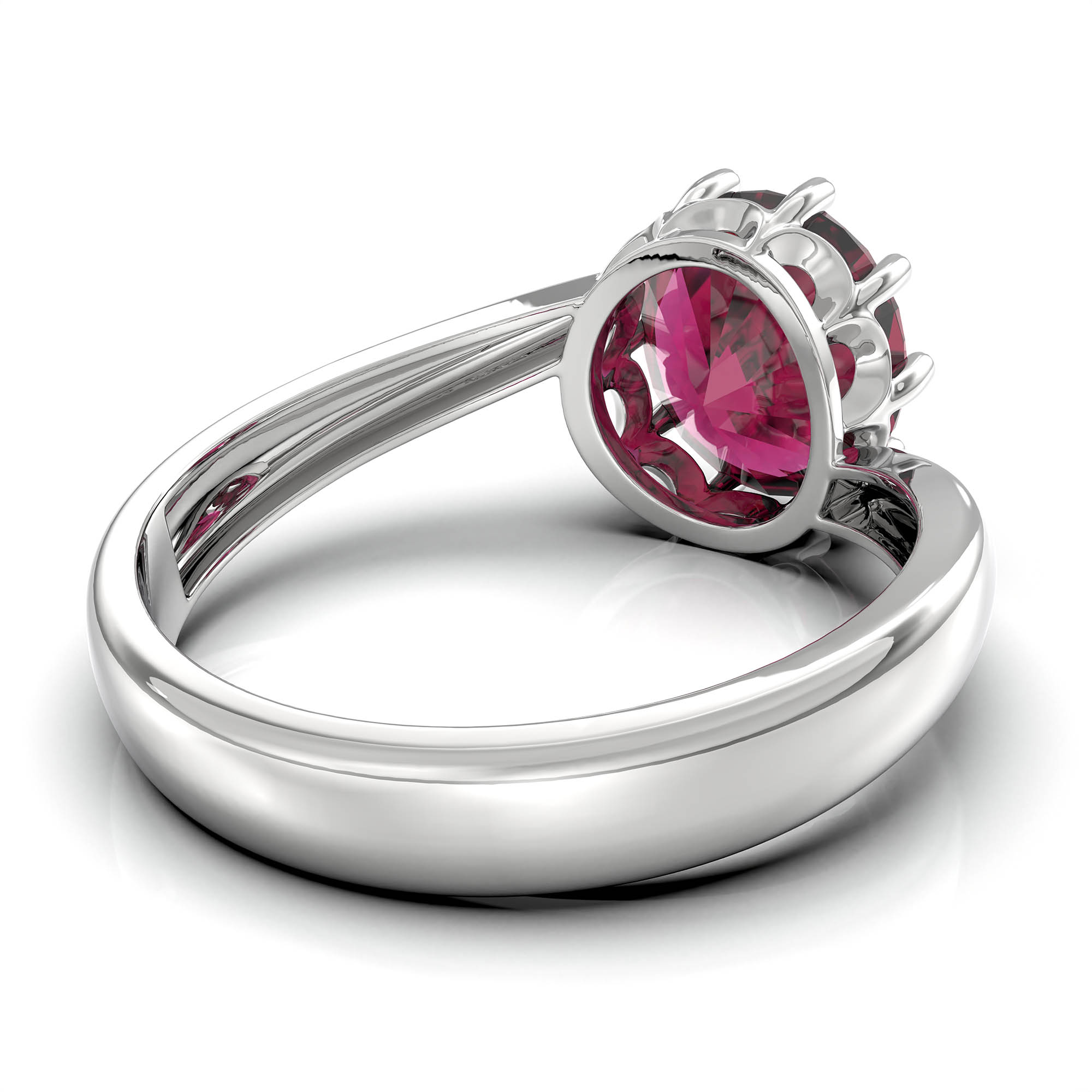 Ruby (Manik) Ring for Women in 18K White Gold – Oval 9x8 mm, Prong Setting, 3 g (Design KF-8) thumbnail