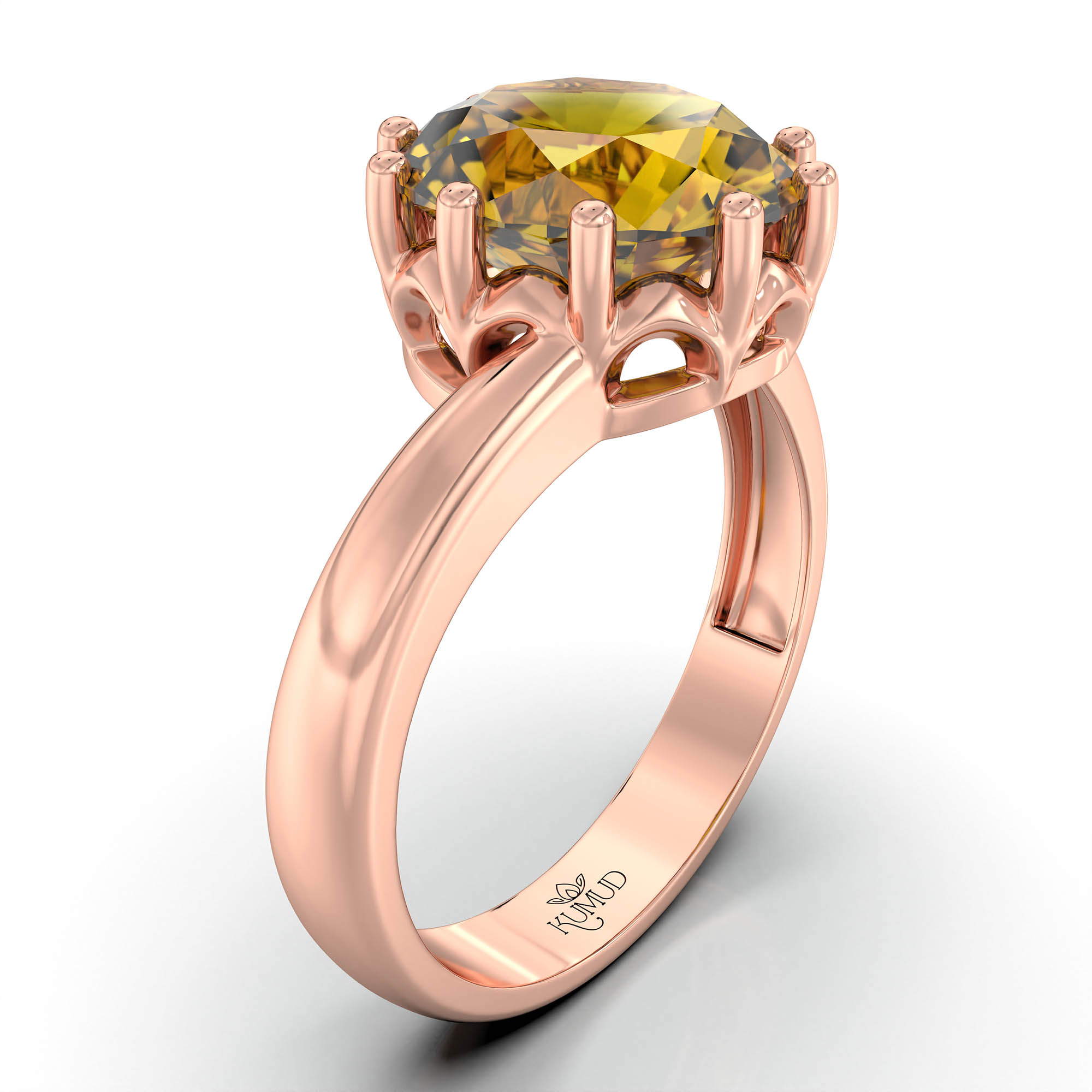 Yellow Sapphire (Pukhraj) Ring for Women in 18K Rose Gold – Oval 9x8 mm, Prong Setting, 3 g (Design KF-8) thumbnail
