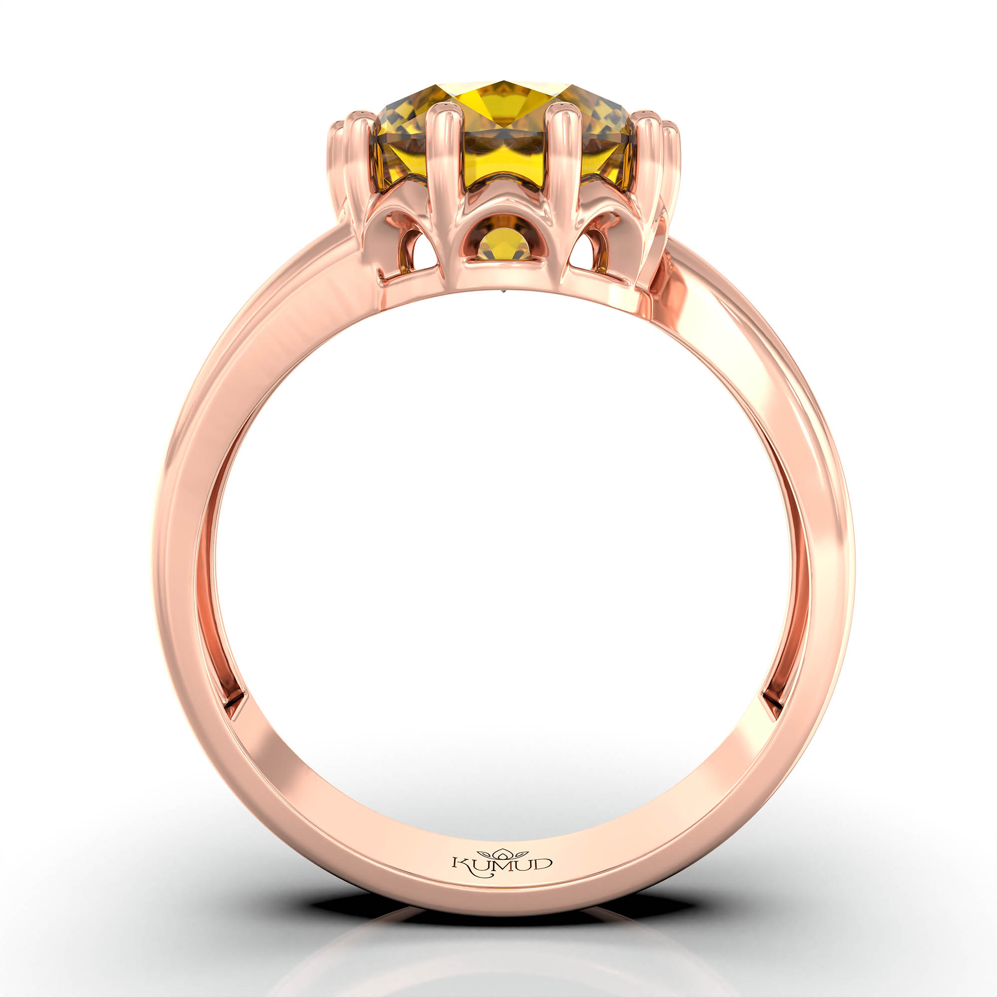 Yellow Sapphire (Pukhraj) Ring for Women in 18K Rose Gold – Oval 9x8 mm, Prong Setting, 3 g (Design KF-8) thumbnail
