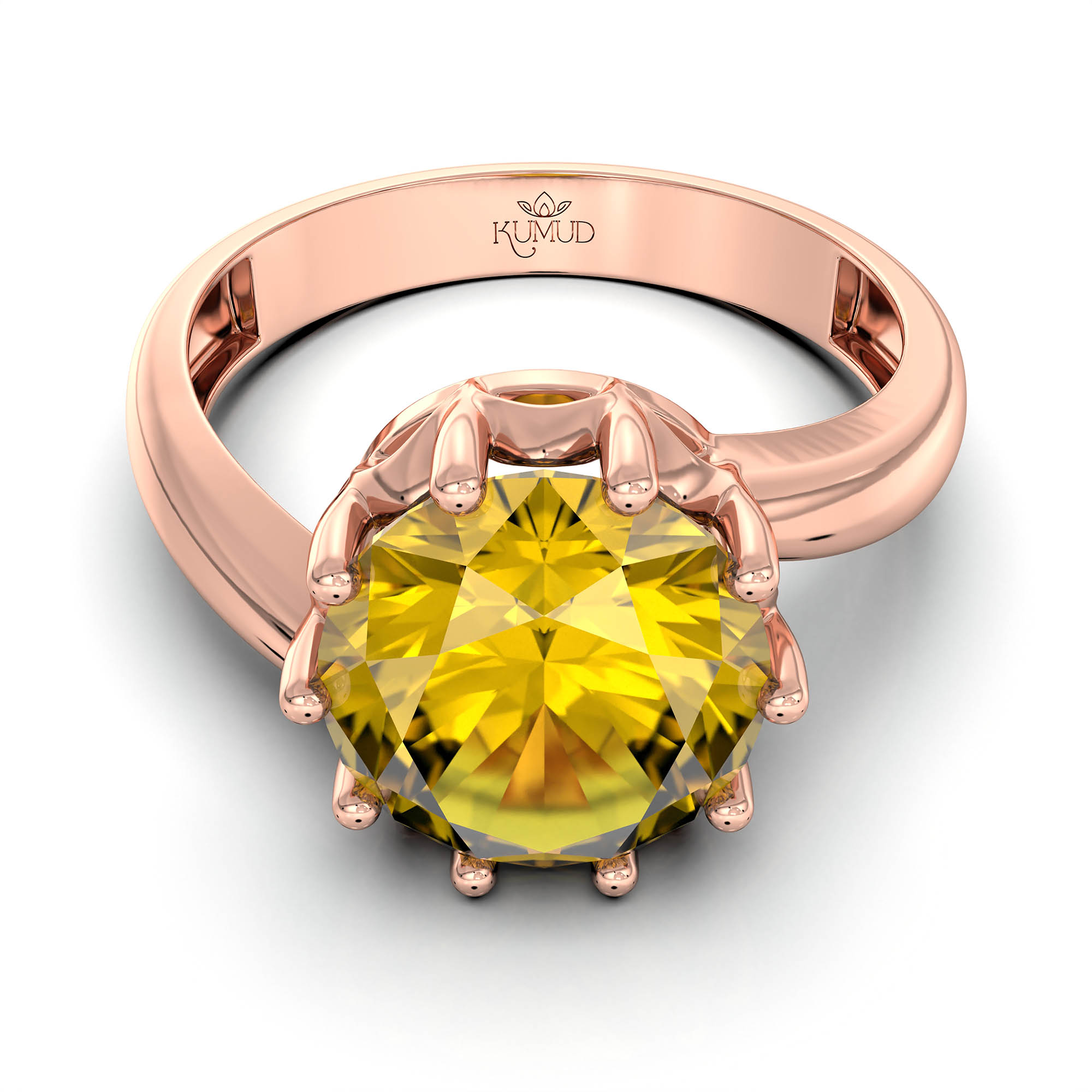 Yellow Sapphire (Pukhraj) Ring for Women in 18K Rose Gold – Oval 9x8 mm, Prong Setting, 3 g (Design KF-8) thumbnail