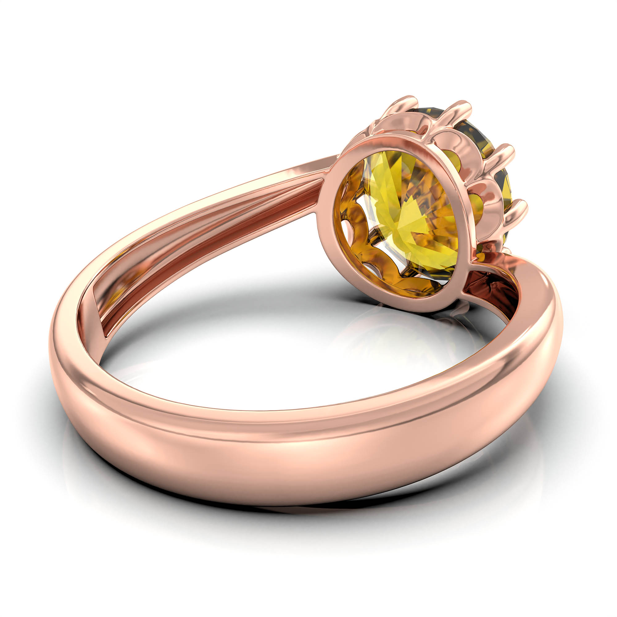 Yellow Sapphire (Pukhraj) Ring for Women in 18K Rose Gold – Oval 9x8 mm, Prong Setting, 3 g (Design KF-8) thumbnail