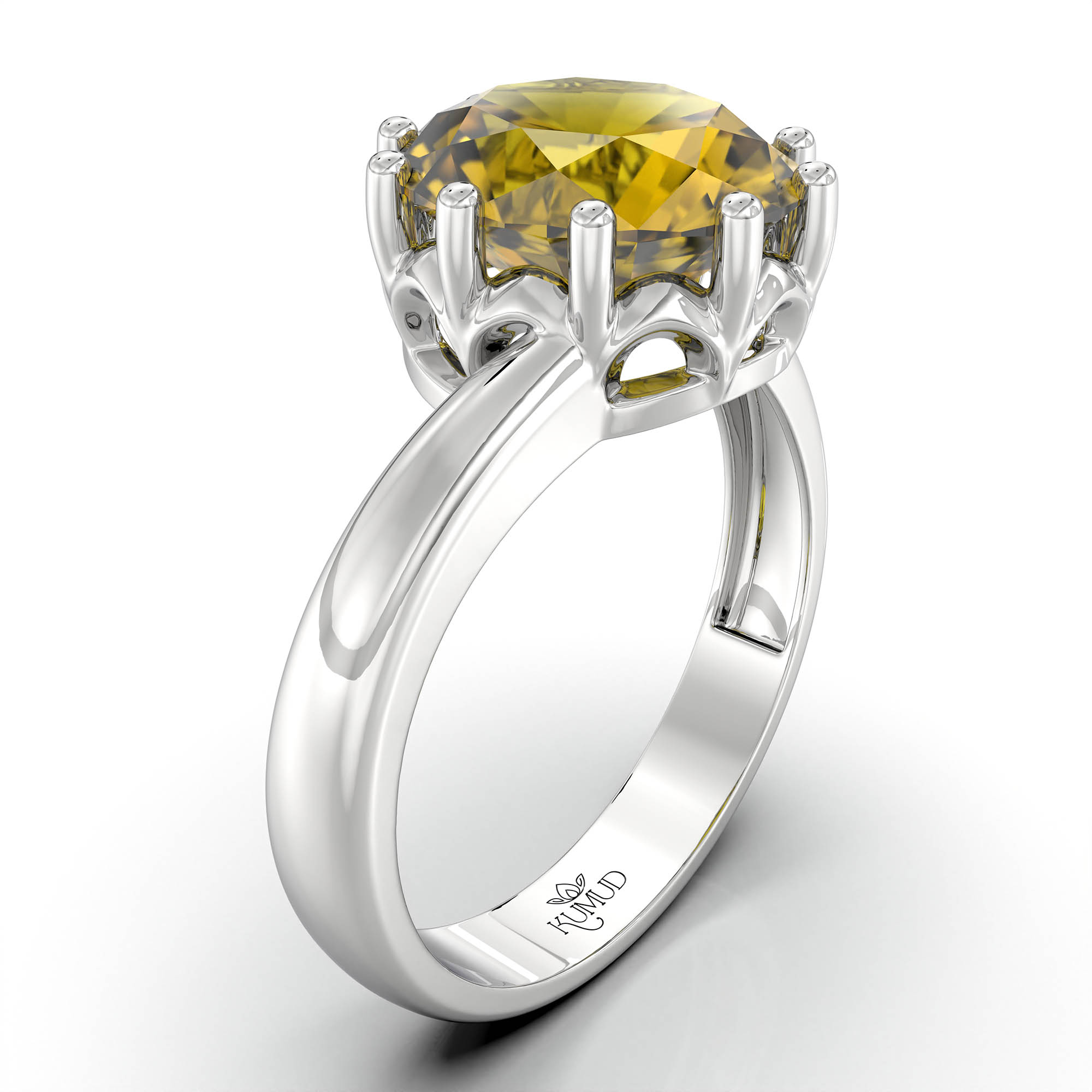 Yellow Sapphire (Pukhraj) Ring for Women in 925 Sterling Silver – Oval 9x8 mm, Prong Setting, 1.8 g (Design KF-8) thumbnail