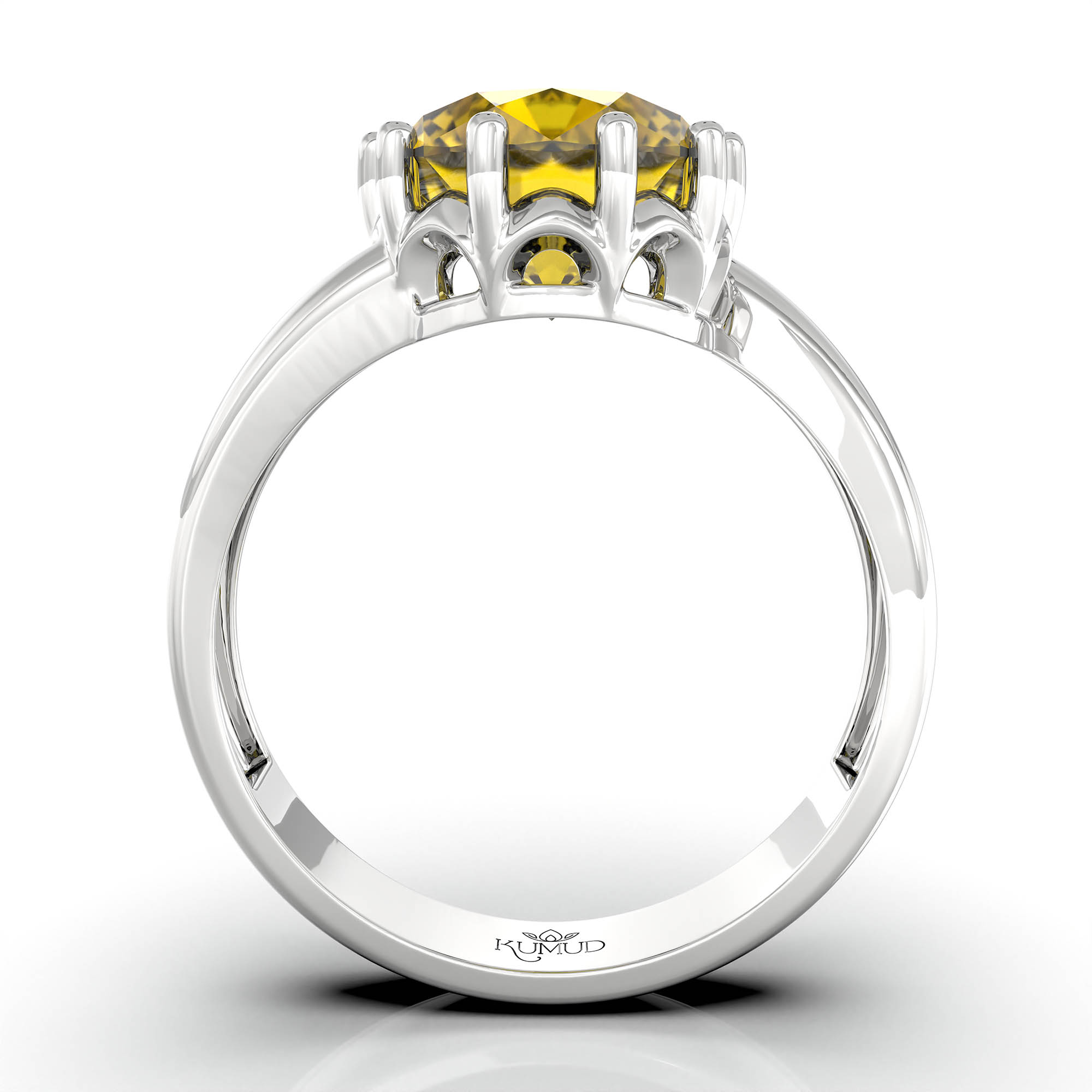 Yellow Sapphire (Pukhraj) Ring for Women in 925 Sterling Silver – Oval 9x8 mm, Prong Setting, 1.8 g (Design KF-8) thumbnail