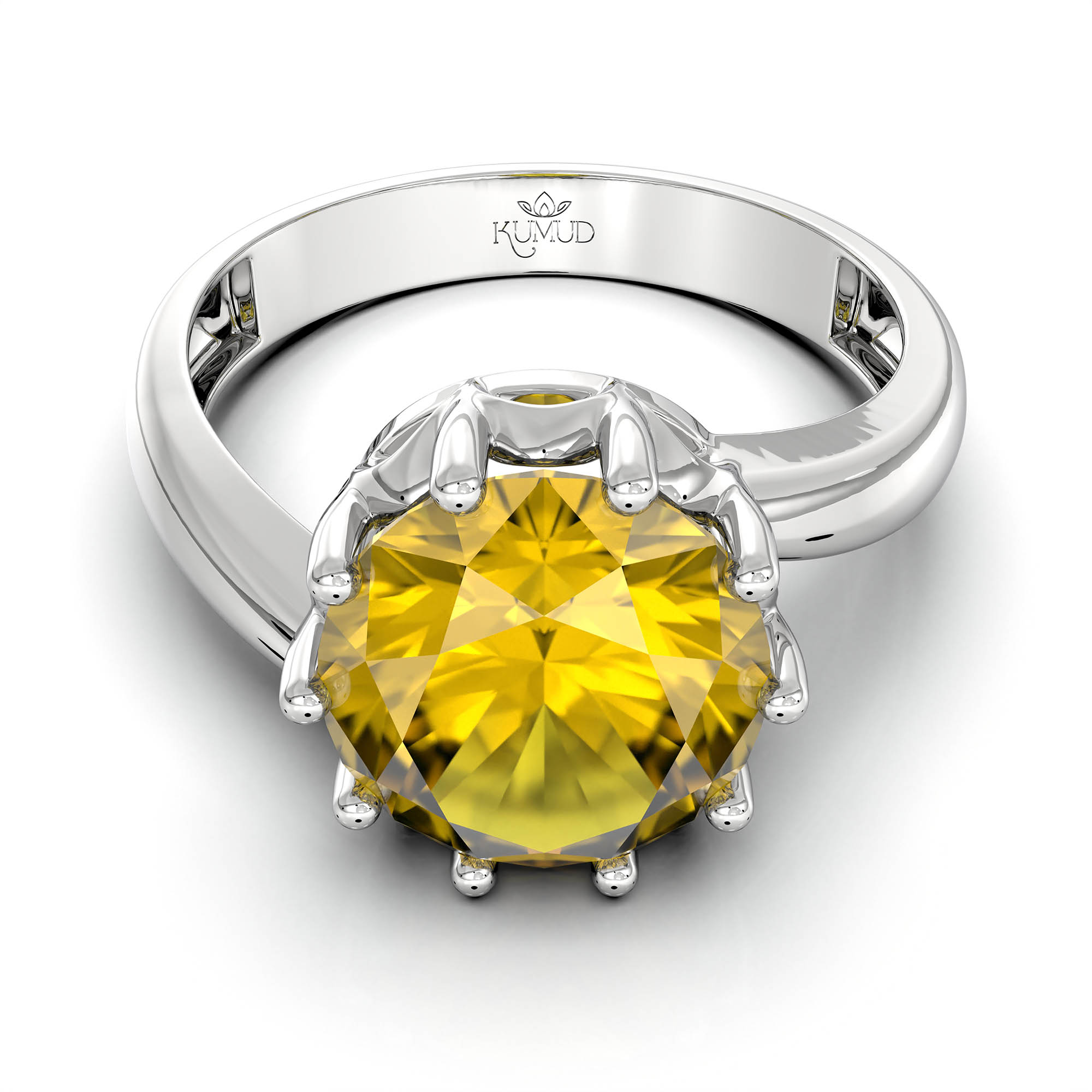 Yellow Sapphire (Pukhraj) Ring for Women in 925 Sterling Silver – Oval 9x8 mm, Prong Setting, 1.8 g (Design KF-8) thumbnail