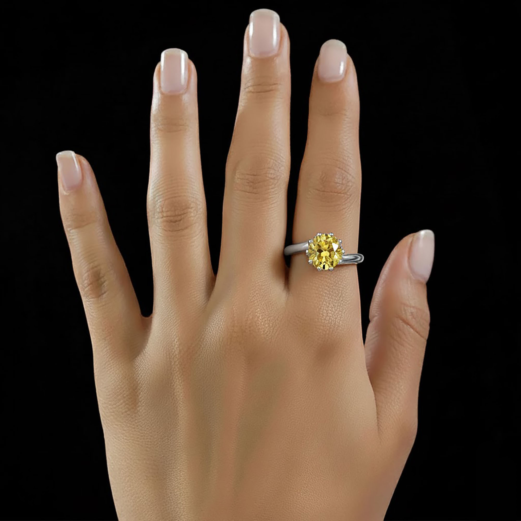 Yellow Sapphire (Pukhraj) Ring for Women in 925 Sterling Silver – Oval 9x8 mm, Prong Setting, 1.8 g (Design KF-8) thumbnail