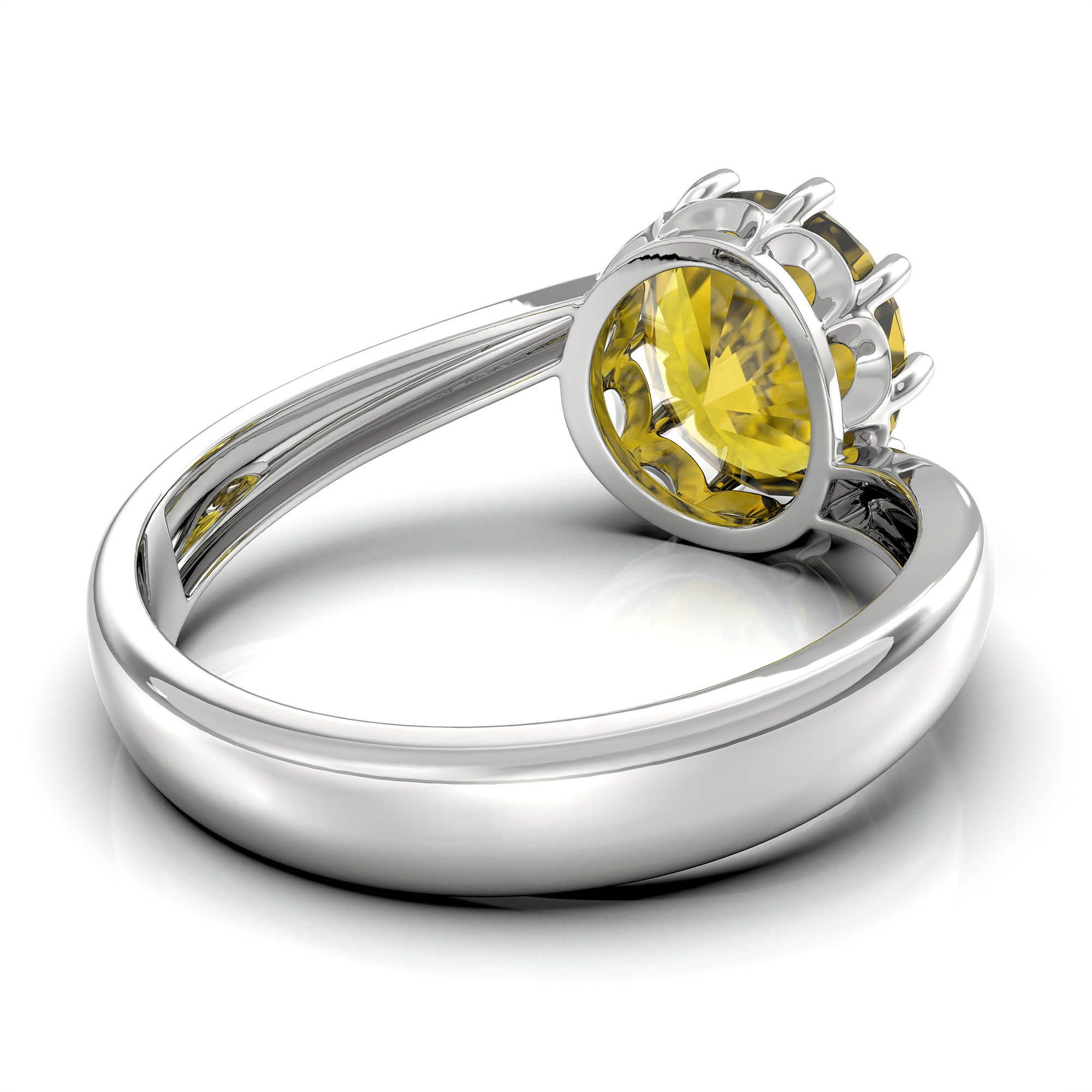 Yellow Sapphire (Pukhraj) Ring for Women in 18K White Gold – Oval 9x8 mm, Prong Setting, 3 g (Design KF-8) thumbnail