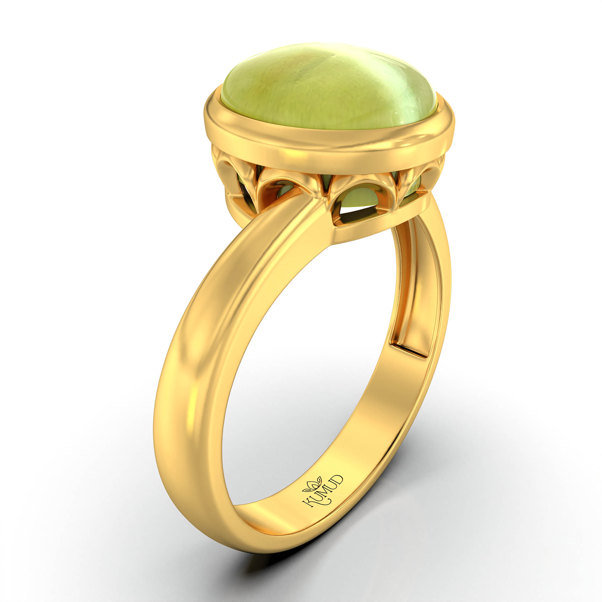 Cat's Eye (Lehsunia) Ring for Women in 22K Yellow Gold – Oval Cabochon 9x8 mm, Bezel Setting, 3 g (Design KF-8) thumbnail
