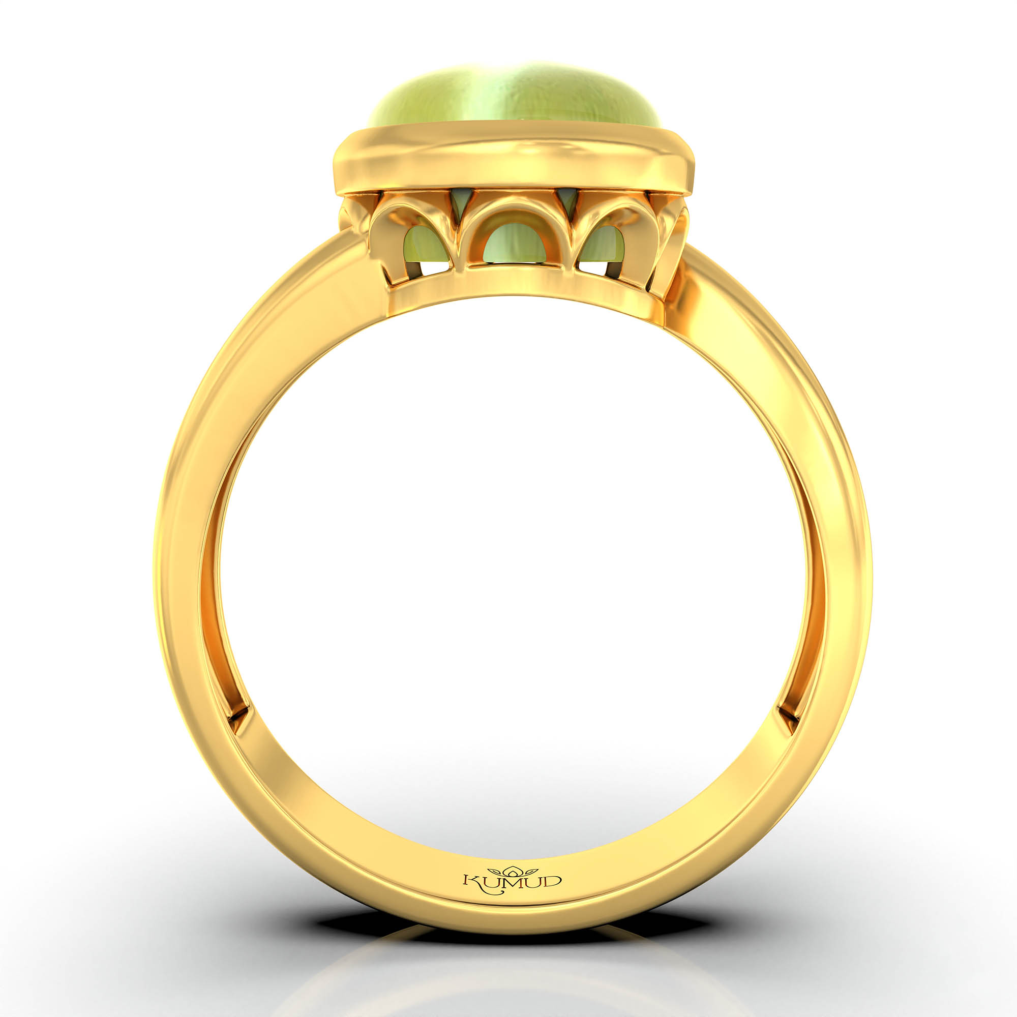 Cat's Eye (Lehsunia) Ring for Women in 22K Yellow Gold – Oval Cabochon 9x8 mm, Bezel Setting, 3 g (Design KF-8) thumbnail