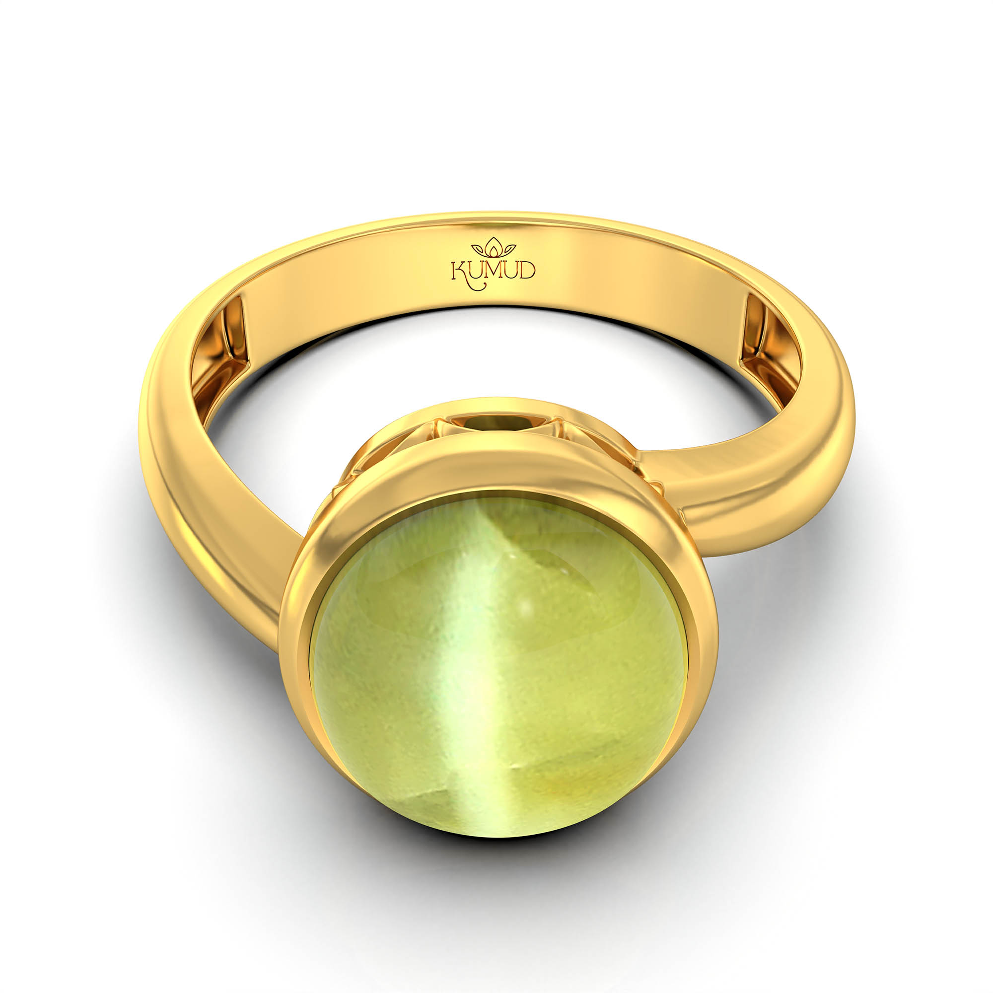 Cat's Eye (Lehsunia) Ring for Women in 22K Yellow Gold – Oval Cabochon 9x8 mm, Bezel Setting, 3 g (Design KF-8) thumbnail