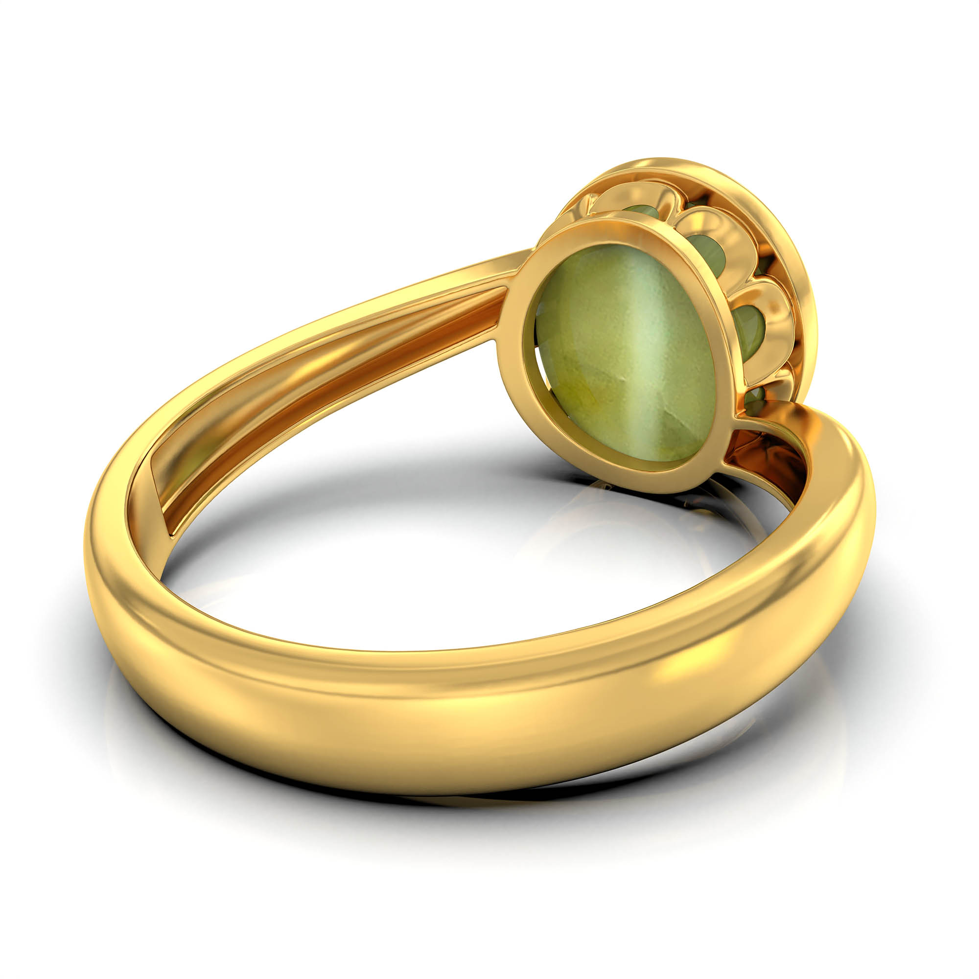 Cat's Eye (Lehsunia) Ring for Women in 22K Yellow Gold – Oval Cabochon 9x8 mm, Bezel Setting, 3 g (Design KF-8) thumbnail