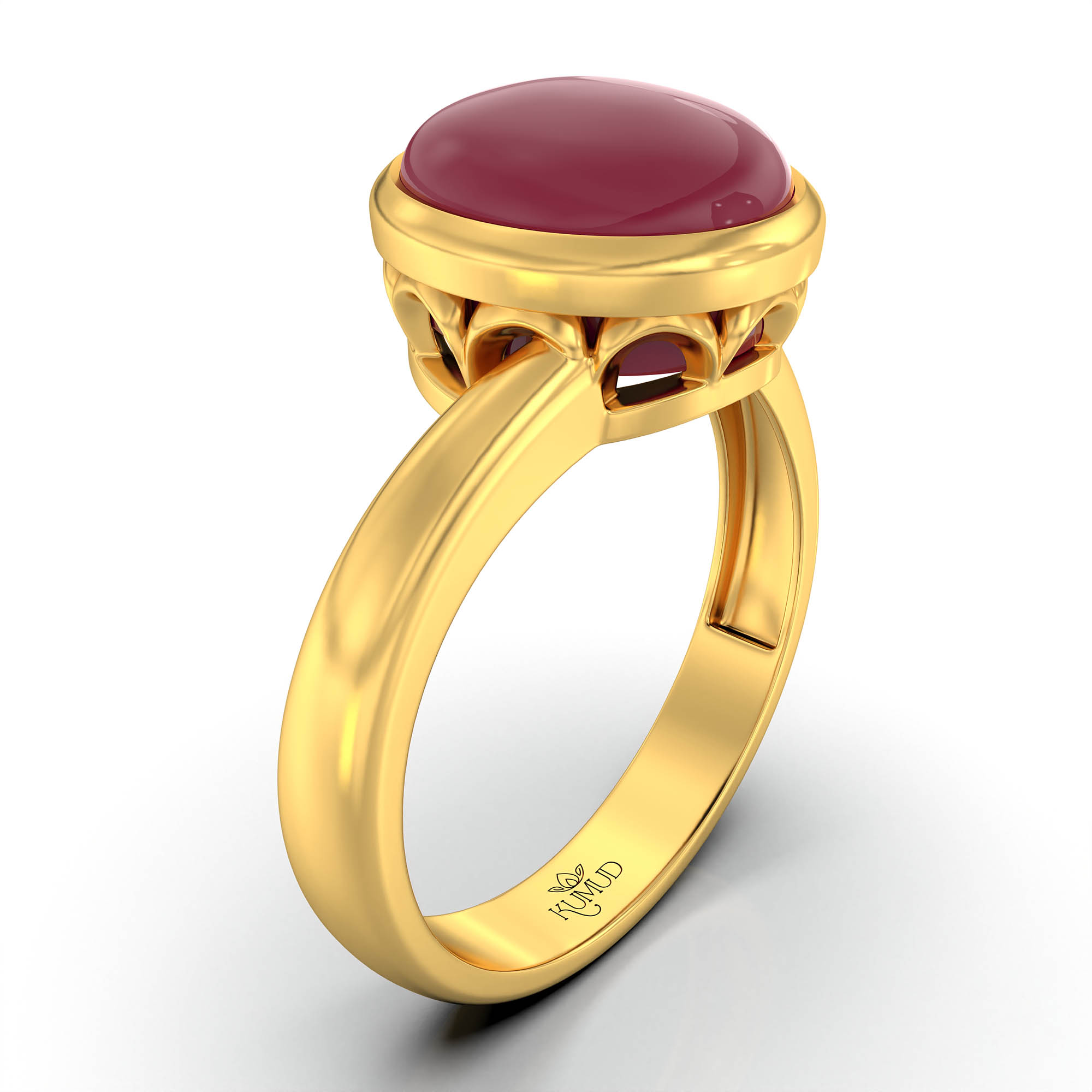 Ruby (Manik) Ring for Women in 22K Yellow Gold – Oval Cabochon 9x8 mm, Bezel Setting, 3 g (Design KF-8) thumbnail