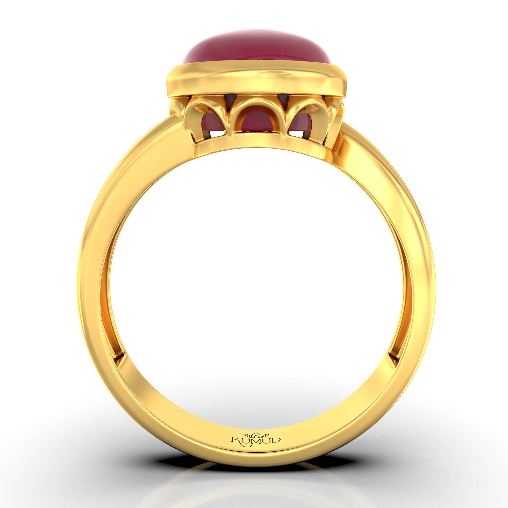 Ruby (Manik) Ring for Women in 22K Yellow Gold – Oval Cabochon 9x8 mm, Bezel Setting, 3 g (Design KF-8) thumbnail