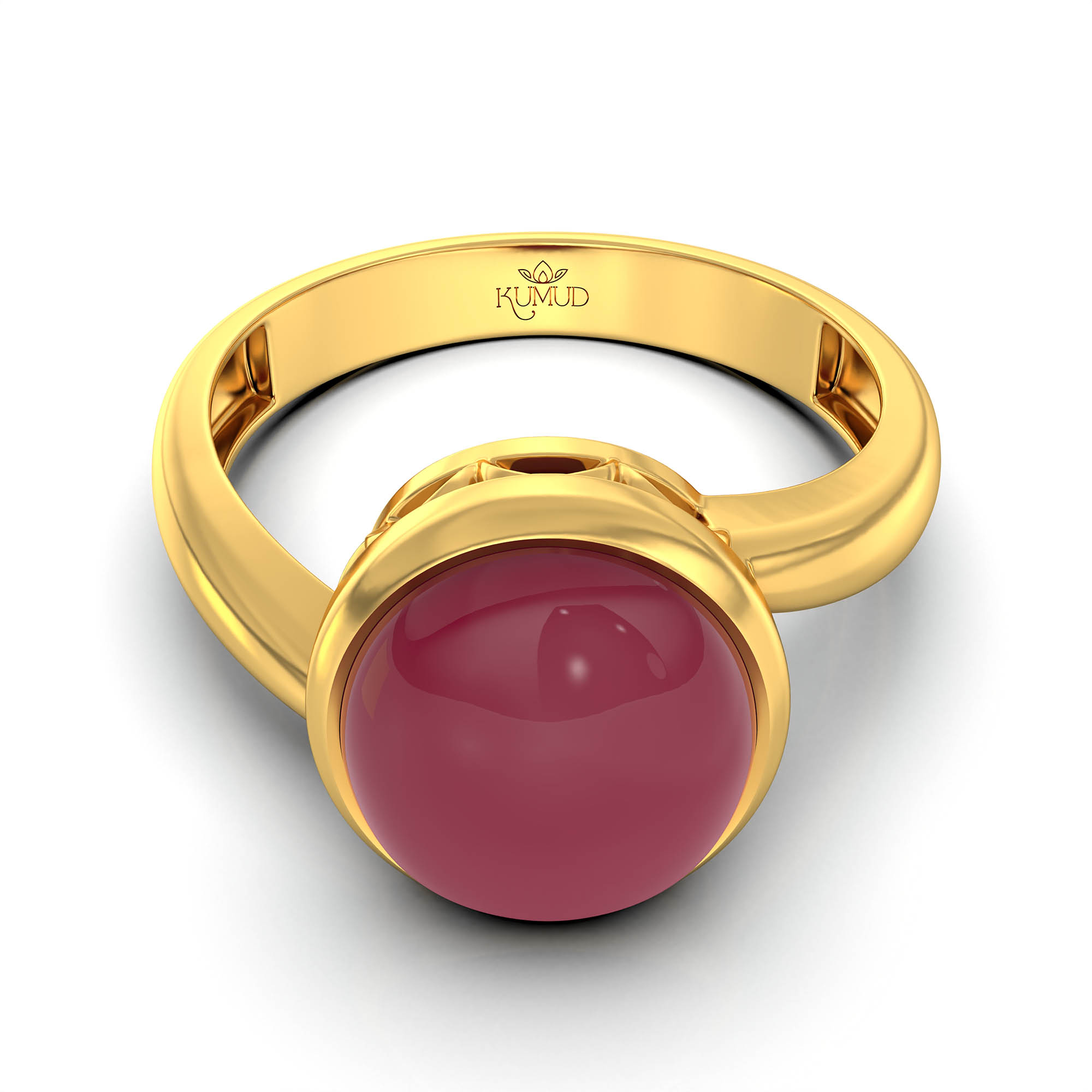 Ruby (Manik) Ring for Women in 22K Yellow Gold – Oval Cabochon 9x8 mm, Bezel Setting, 3 g (Design KF-8) thumbnail