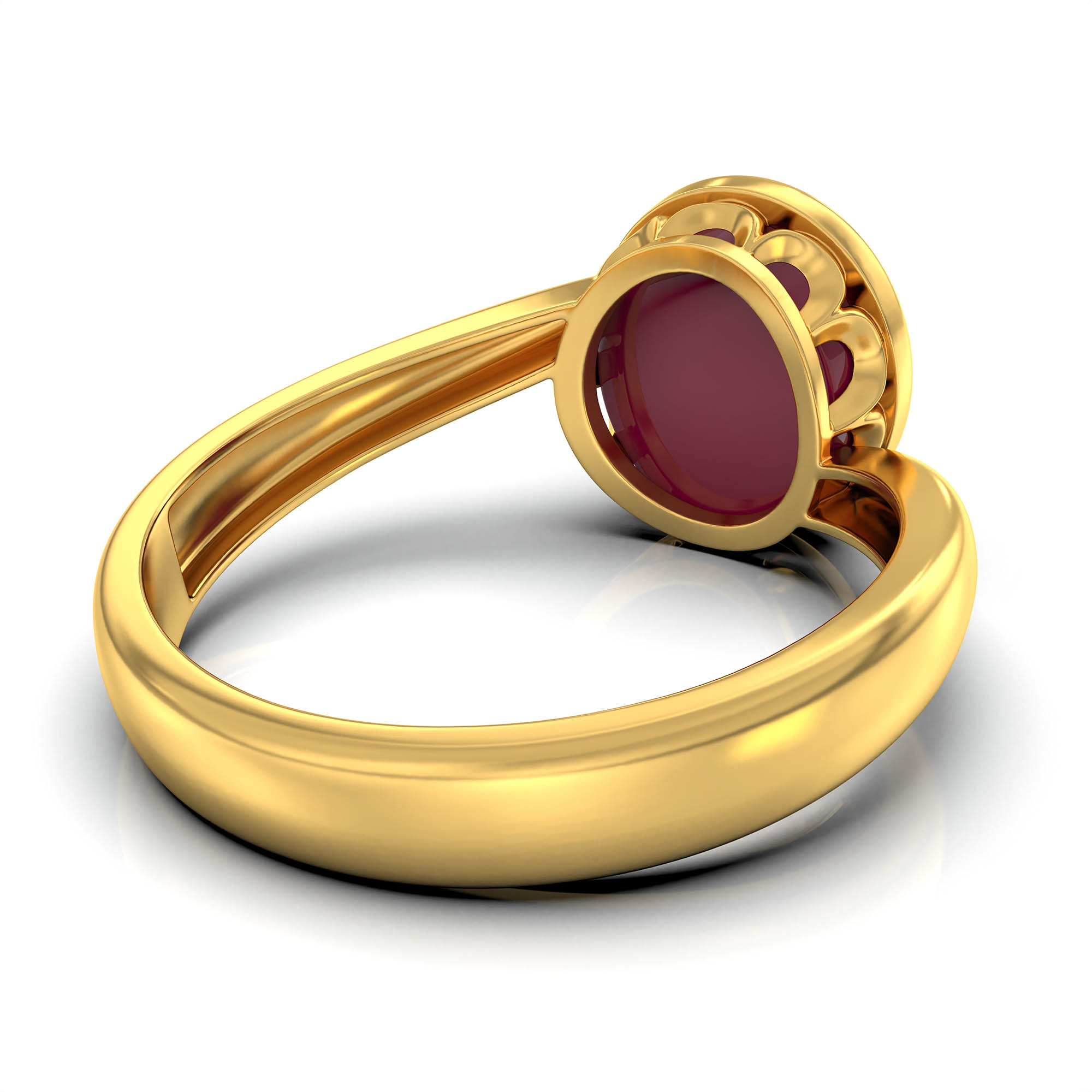 Ruby (Manik) Ring for Women in 22K Yellow Gold – Oval Cabochon 9x8 mm, Bezel Setting, 3 g (Design KF-8) thumbnail