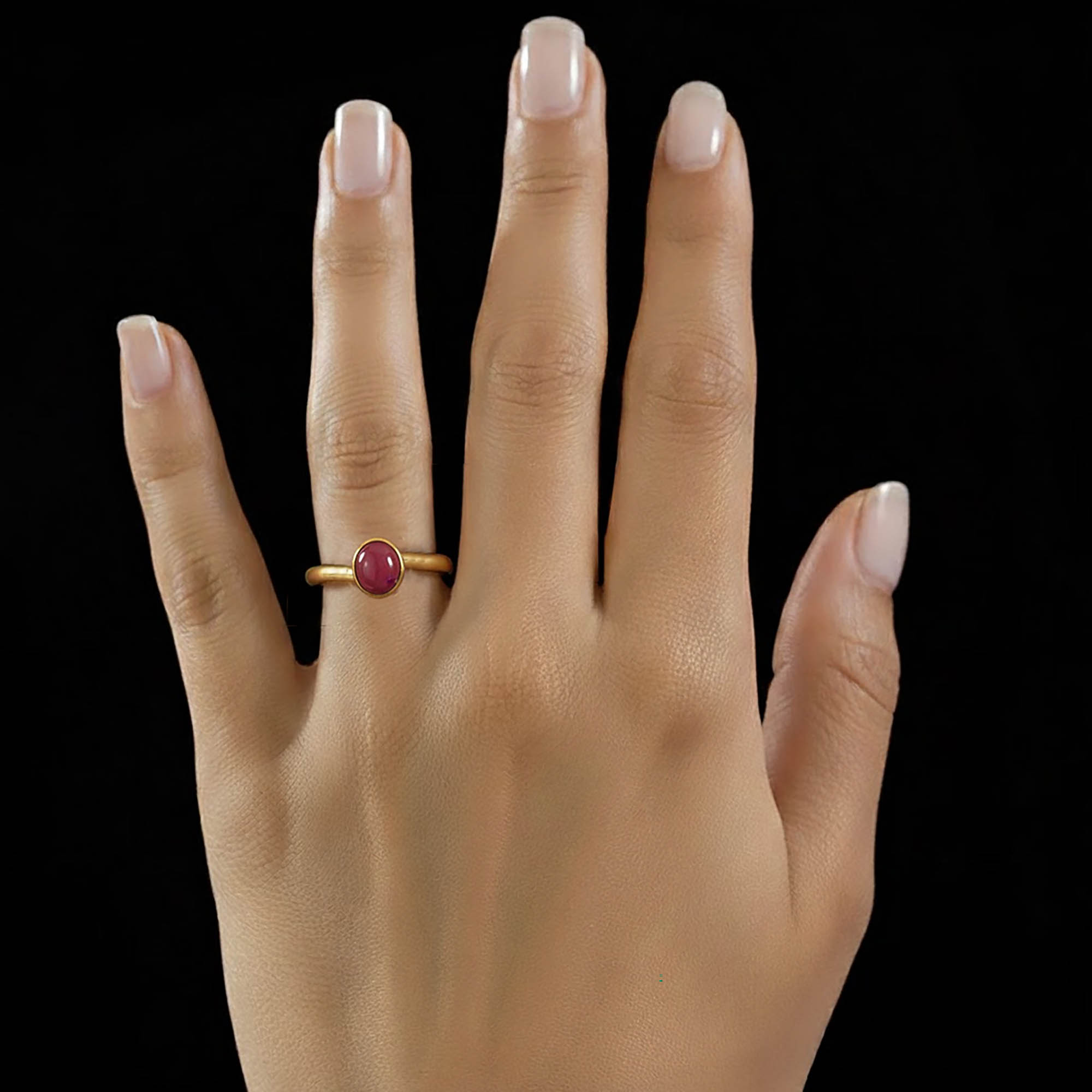Ruby (Manik) Ring for Women in 22K Yellow Gold – Oval Cabochon 9x8 mm, Bezel Setting, 3 g (Design KF-8) thumbnail
