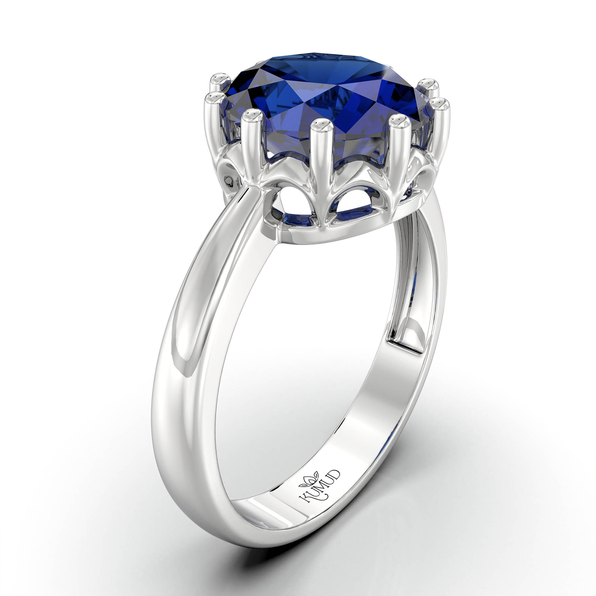 Blue Sapphire (Neelam) Ring for Women in 18K White Gold – Oval 9x8 mm, Prong Setting, 3 g (Design KF-9) thumbnail