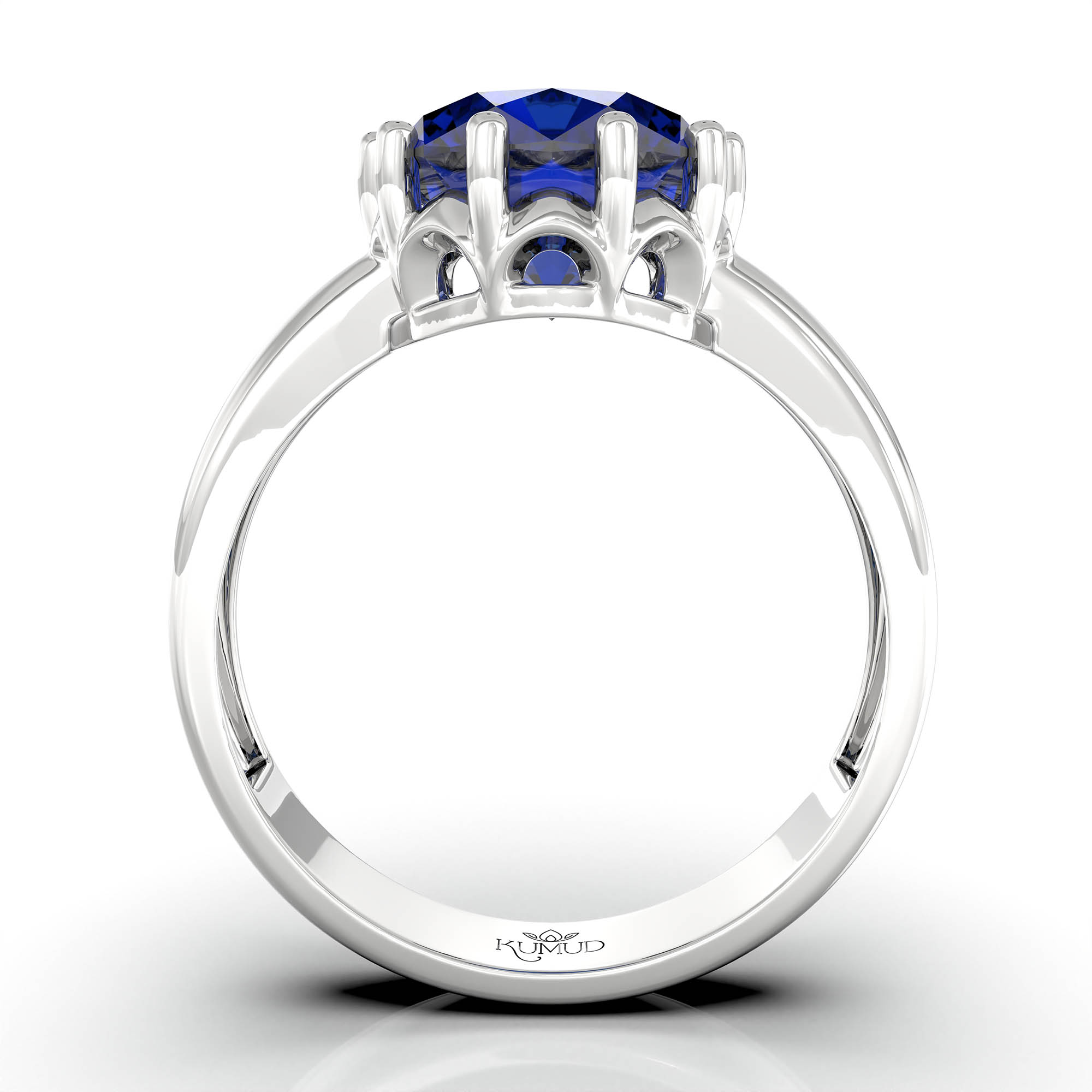 Blue Sapphire (Neelam) Ring for Women in 18K White Gold – Oval 9x8 mm, Prong Setting, 3 g (Design KF-9) thumbnail
