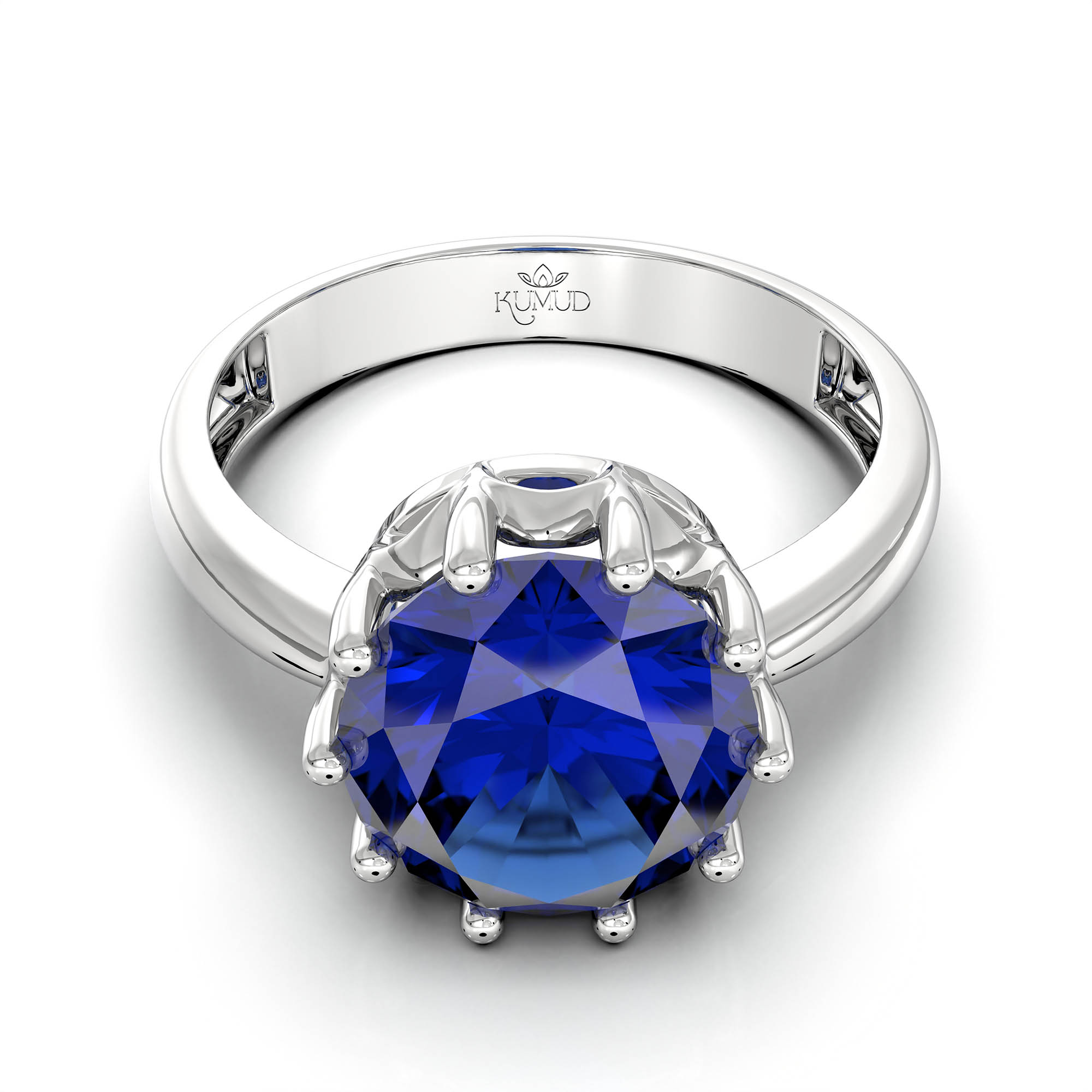 Blue Sapphire (Neelam) Ring for Women in 18K White Gold – Oval 9x8 mm, Prong Setting, 3 g (Design KF-9) thumbnail