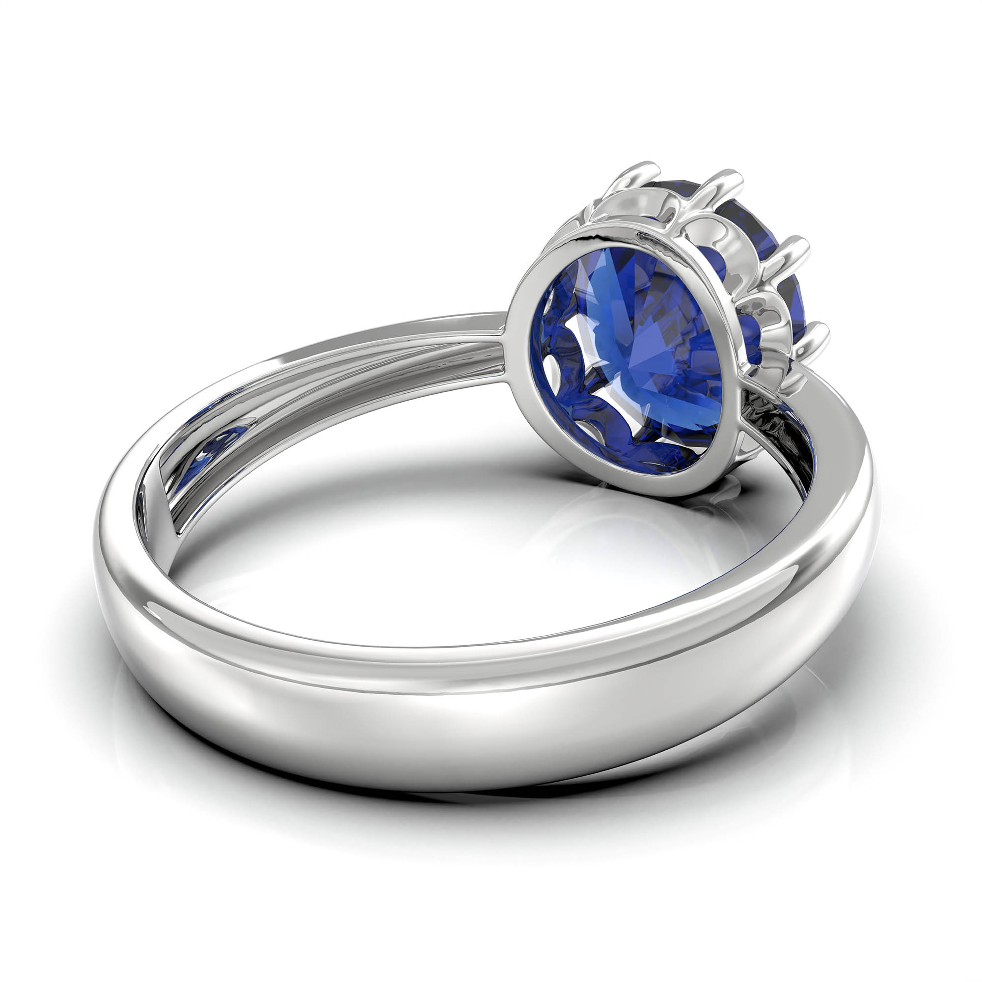 Blue Sapphire (Neelam) Ring for Women in 18K White Gold – Oval 9x8 mm, Prong Setting, 3 g (Design KF-9) thumbnail