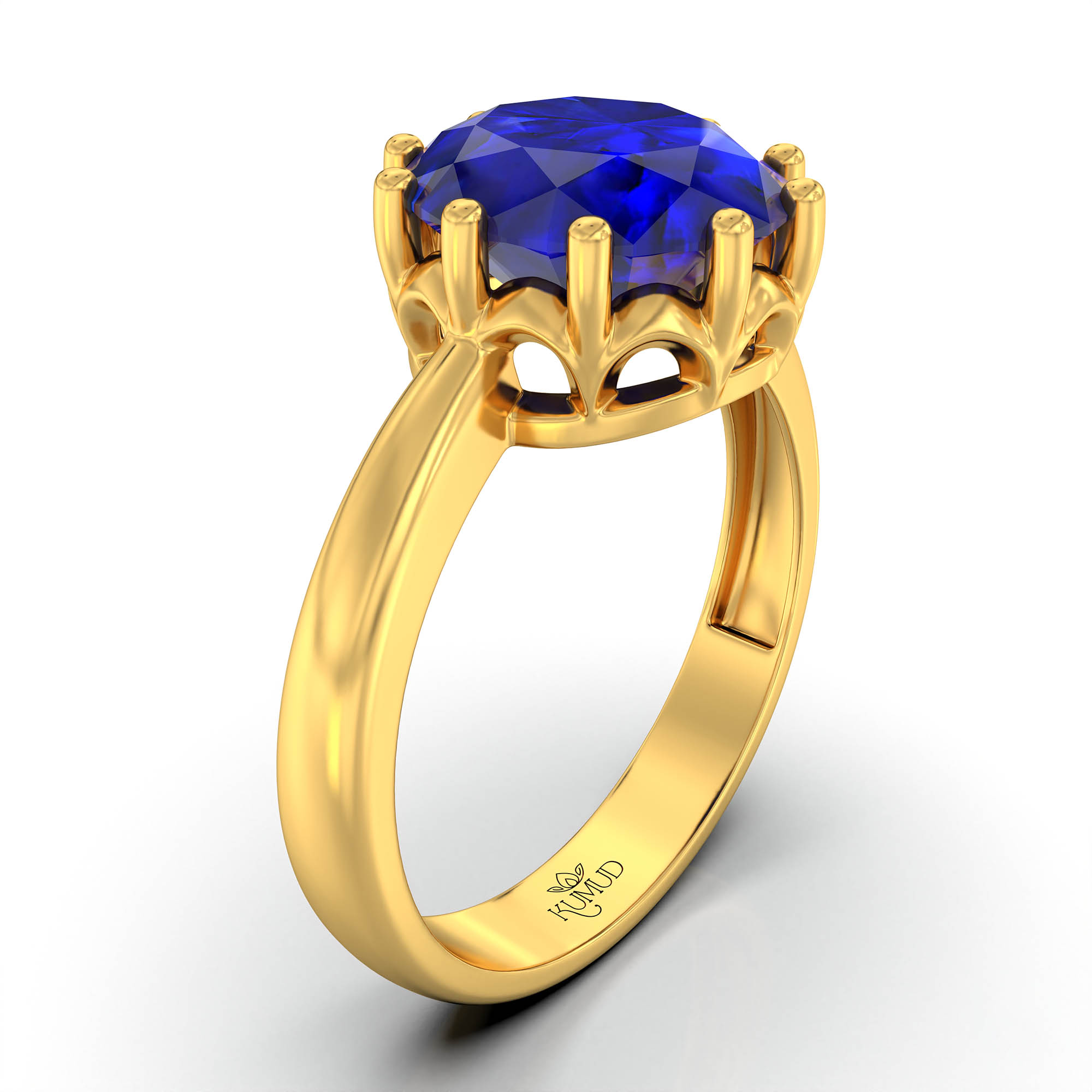 Blue Sapphire (Neelam) Ring for Women in 22K Yellow Gold – Oval 9x8 mm, Prong Setting, 3 g (Design KF-9) thumbnail