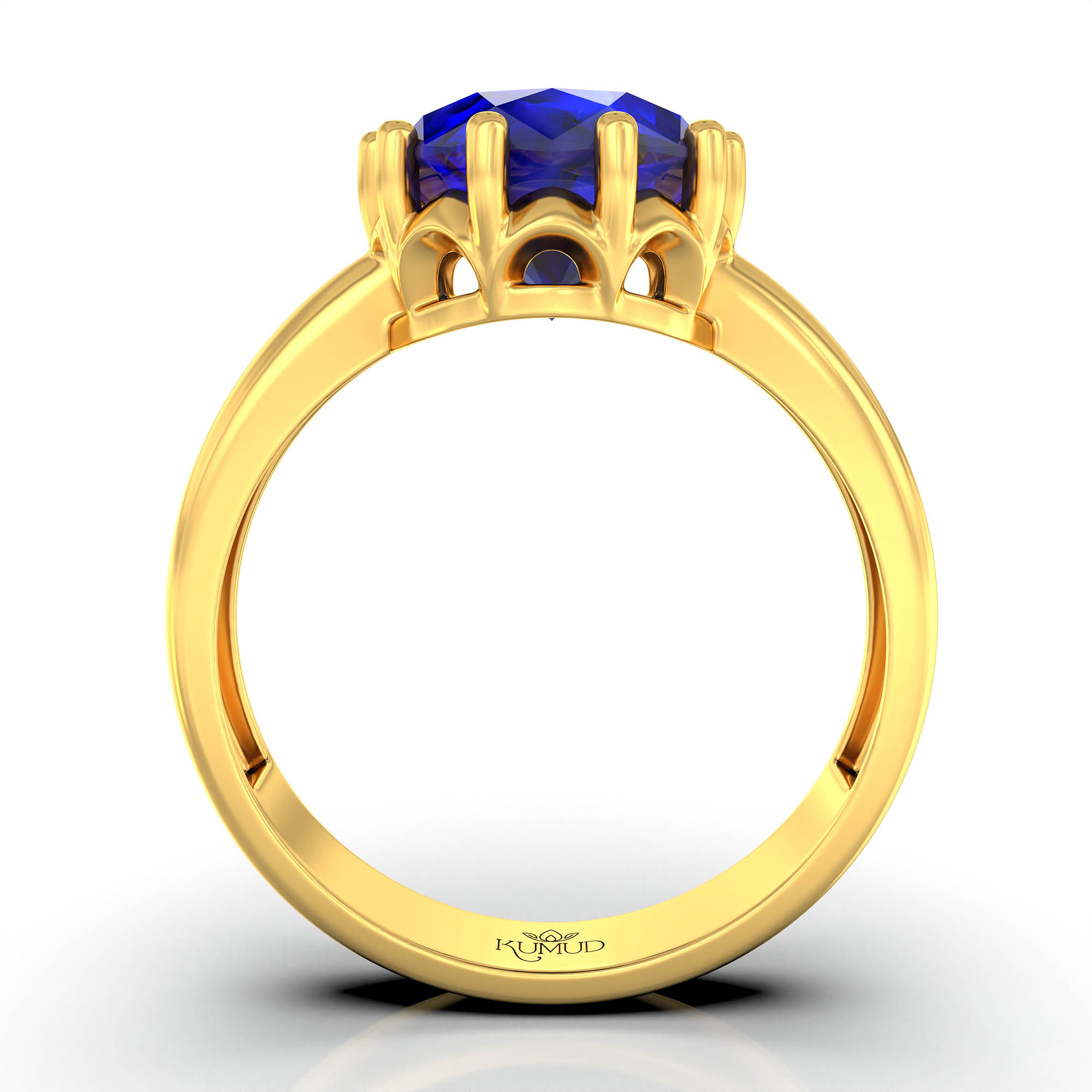 Blue Sapphire (Neelam) Ring for Women in 22K Yellow Gold – Oval 9x8 mm, Prong Setting, 3 g (Design KF-9) thumbnail