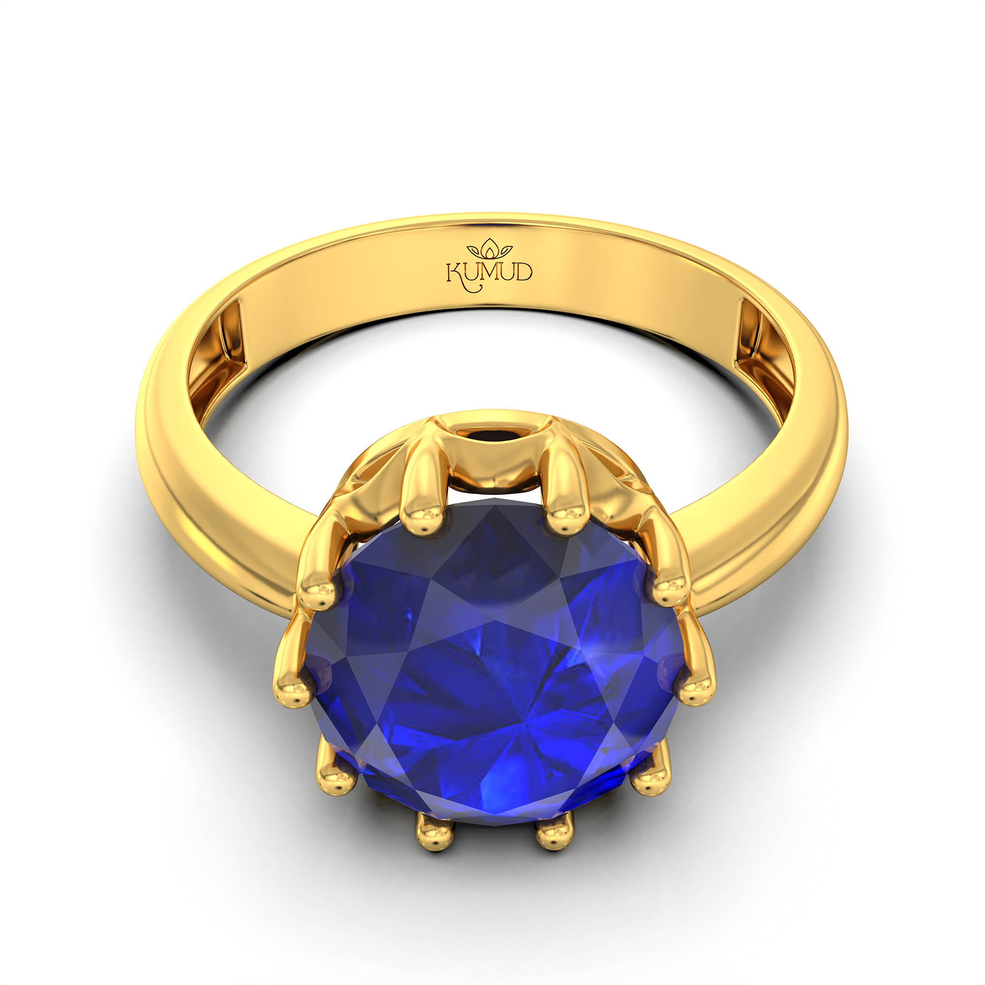 Blue Sapphire (Neelam) Ring for Women in 22K Yellow Gold – Oval 9x8 mm, Prong Setting, 3 g (Design KF-9) thumbnail