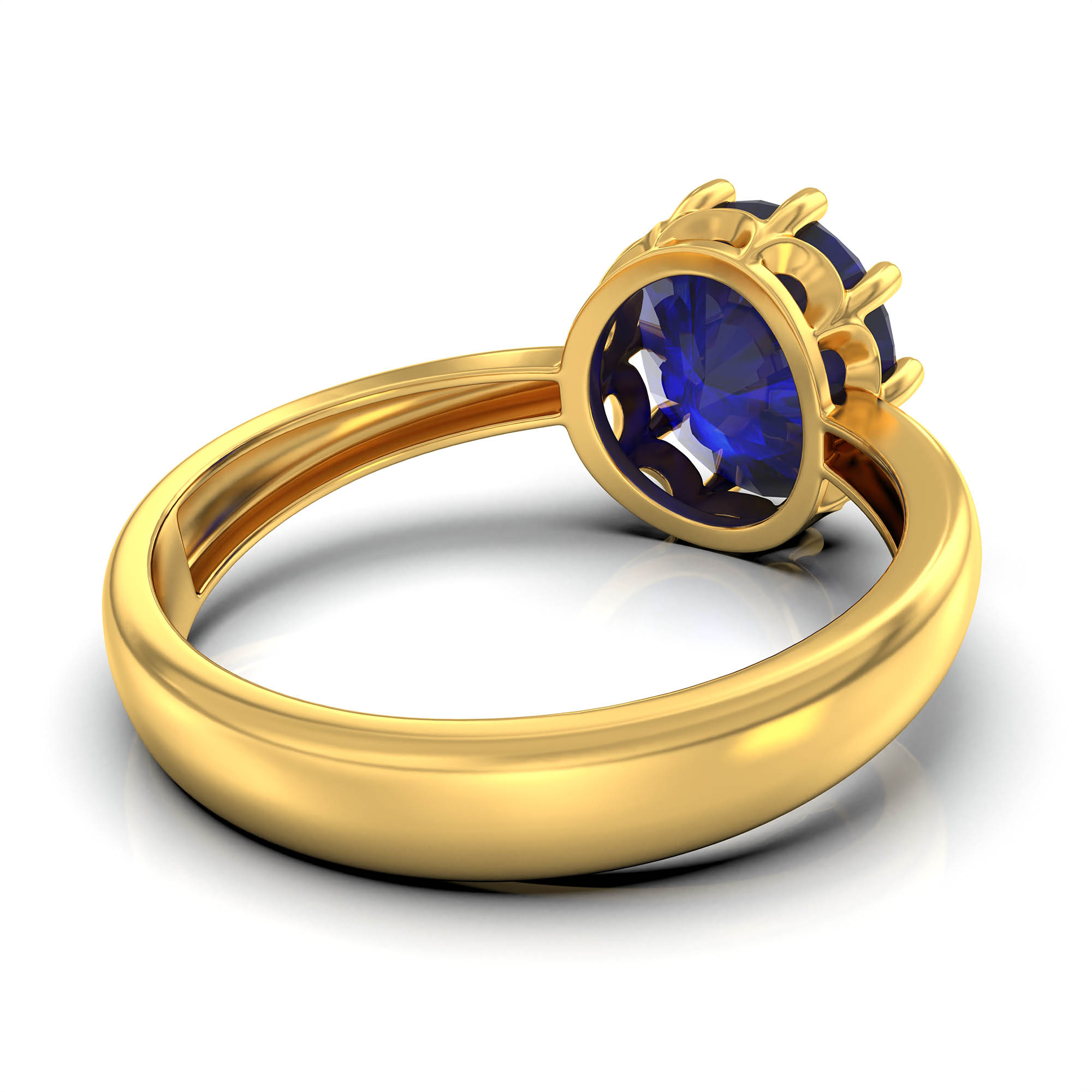 Blue Sapphire (Neelam) Ring for Women in 22K Yellow Gold – Oval 9x8 mm, Prong Setting, 3 g (Design KF-9) thumbnail