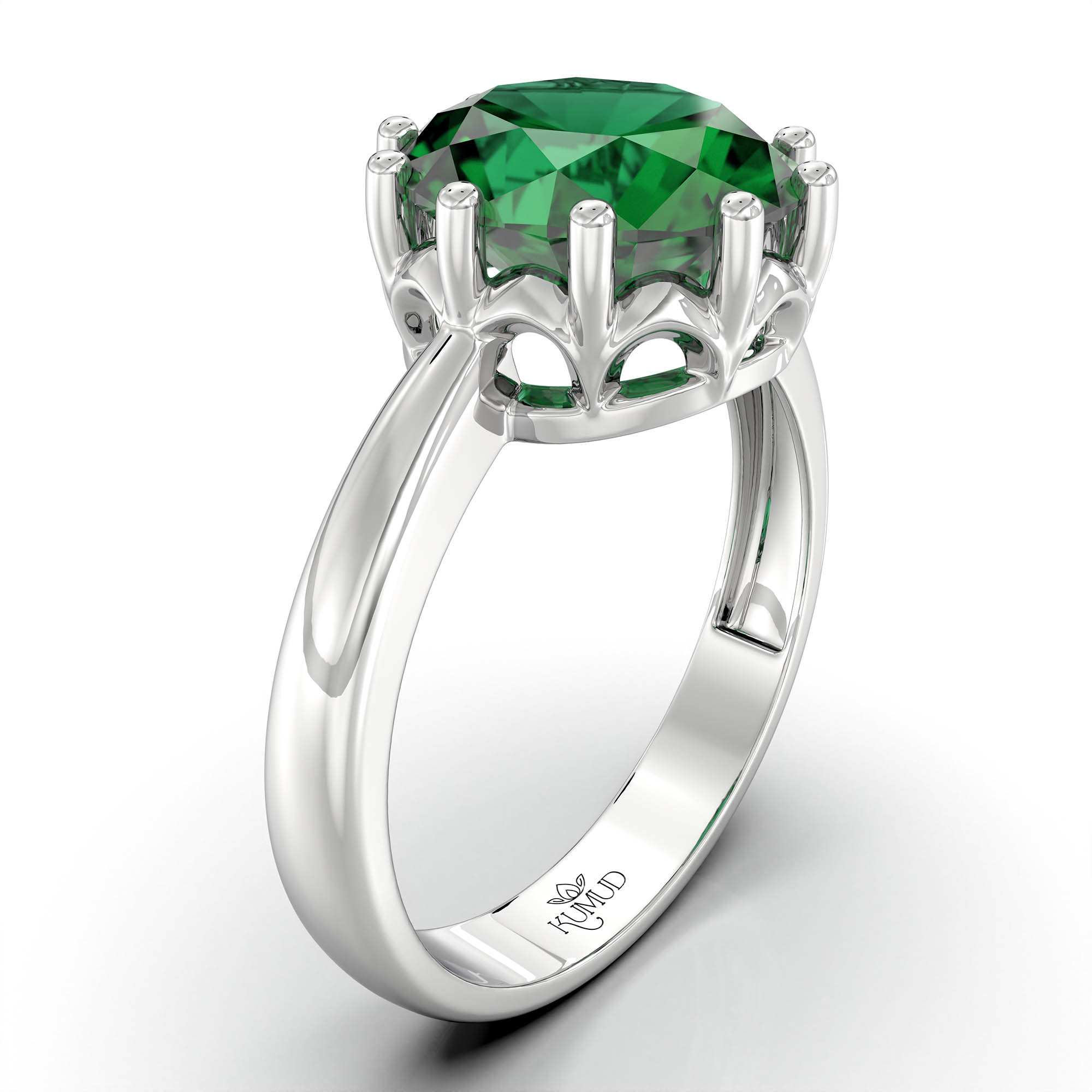 Emerald (Panna) Ring for Women in 925 Sterling Silver – Oval 9x8 mm, Prong Setting, 1.8 g (Design KF-9) thumbnail