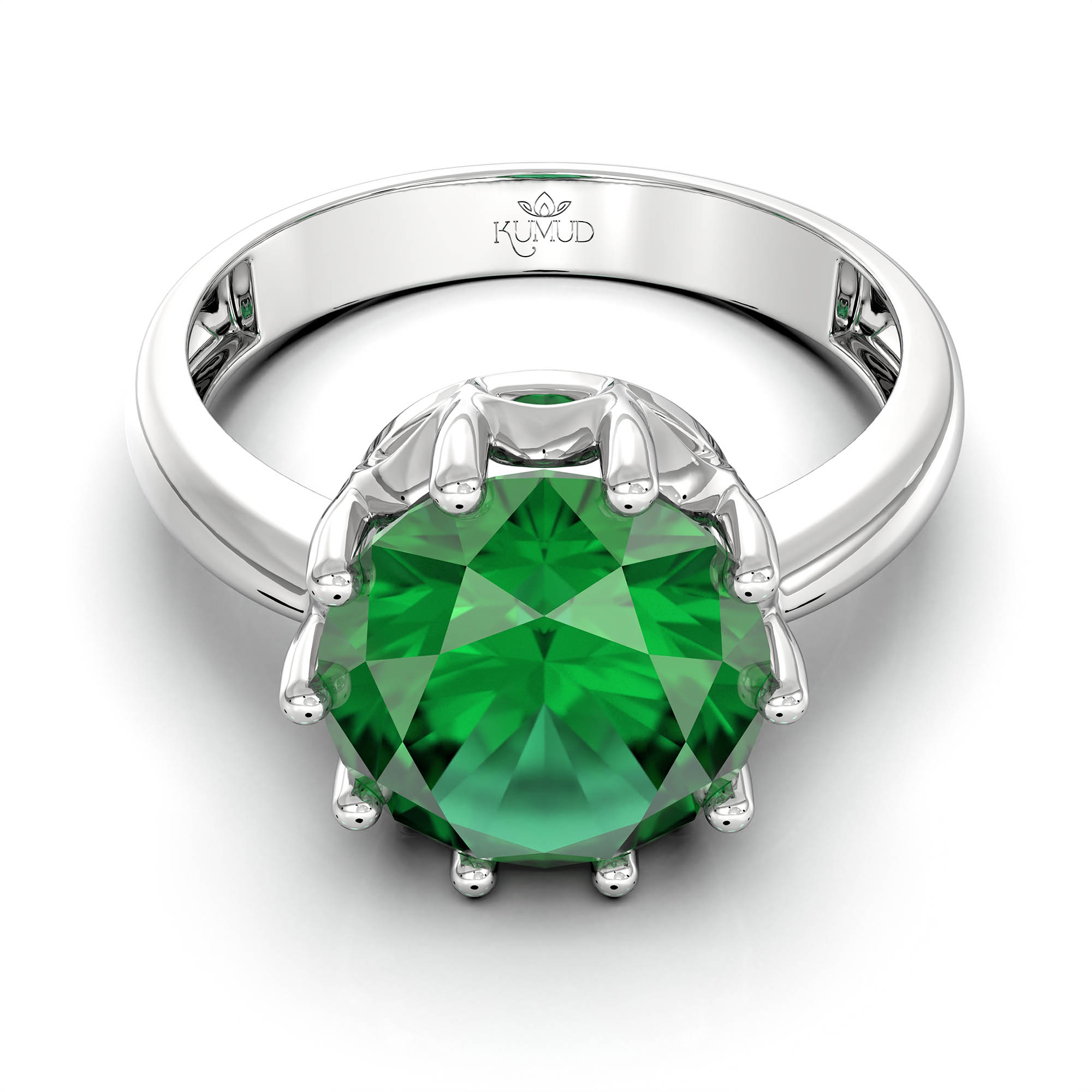 Emerald (Panna) Ring for Women in 925 Sterling Silver – Oval 9x8 mm, Prong Setting, 1.8 g (Design KF-9) thumbnail
