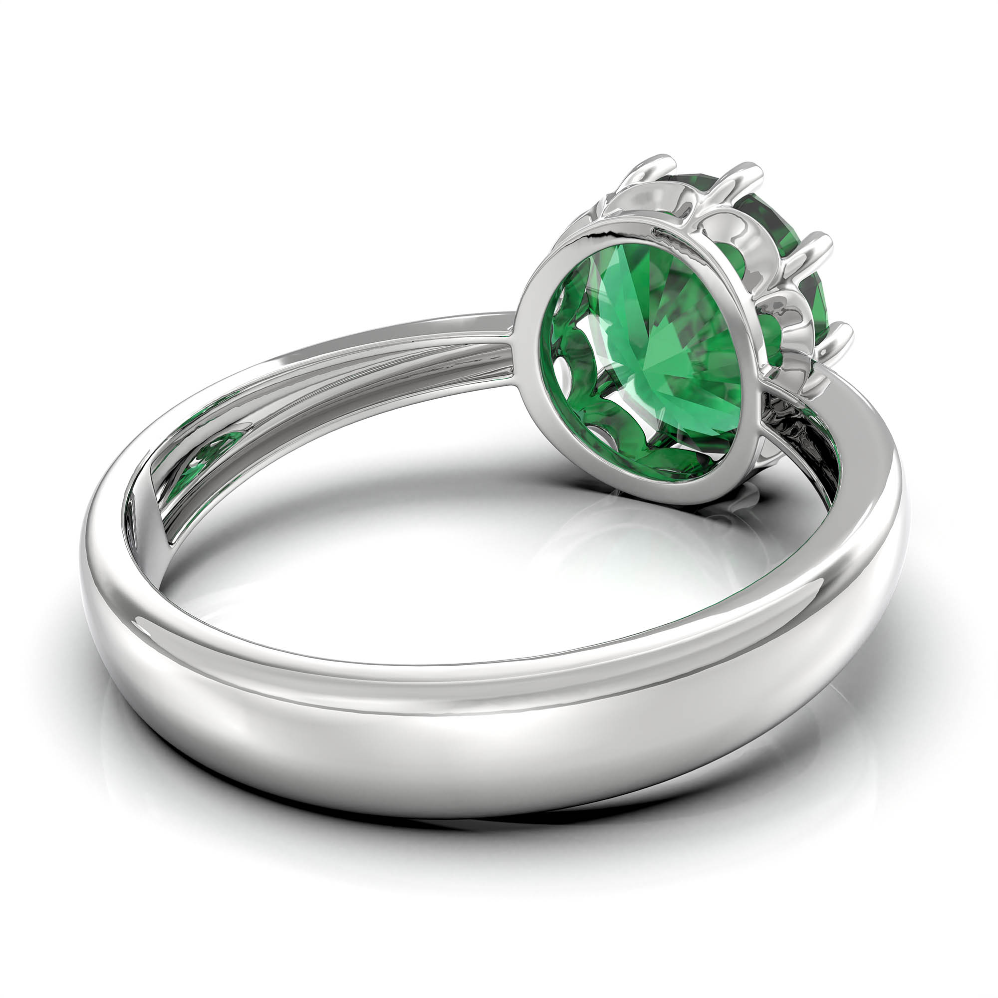 Emerald (Panna) Ring for Women in 925 Sterling Silver – Oval 9x8 mm, Prong Setting, 1.8 g (Design KF-9) thumbnail