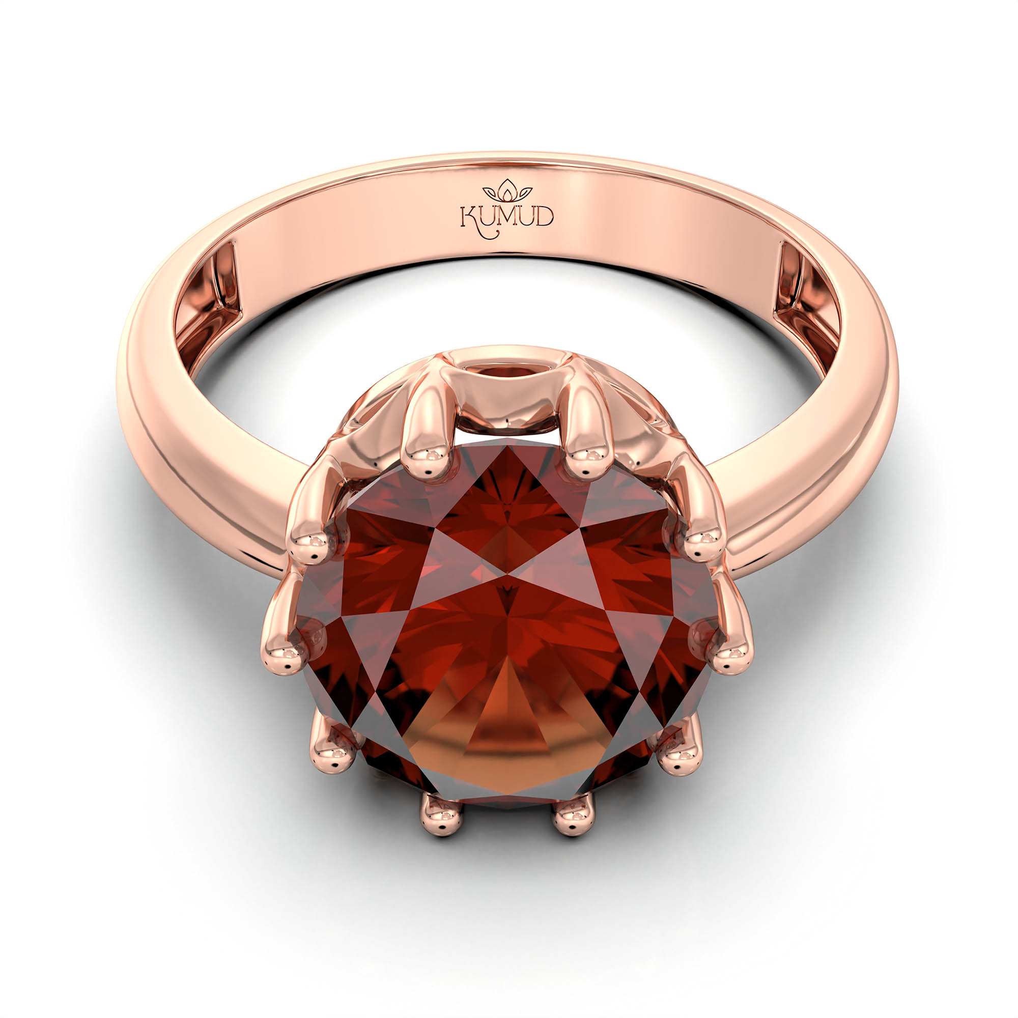 Hessonite (Gomed) Ring for Women in 18K Rose Gold – Oval 9x8 mm, Prong Setting, 3 g (Design KF-9) thumbnail