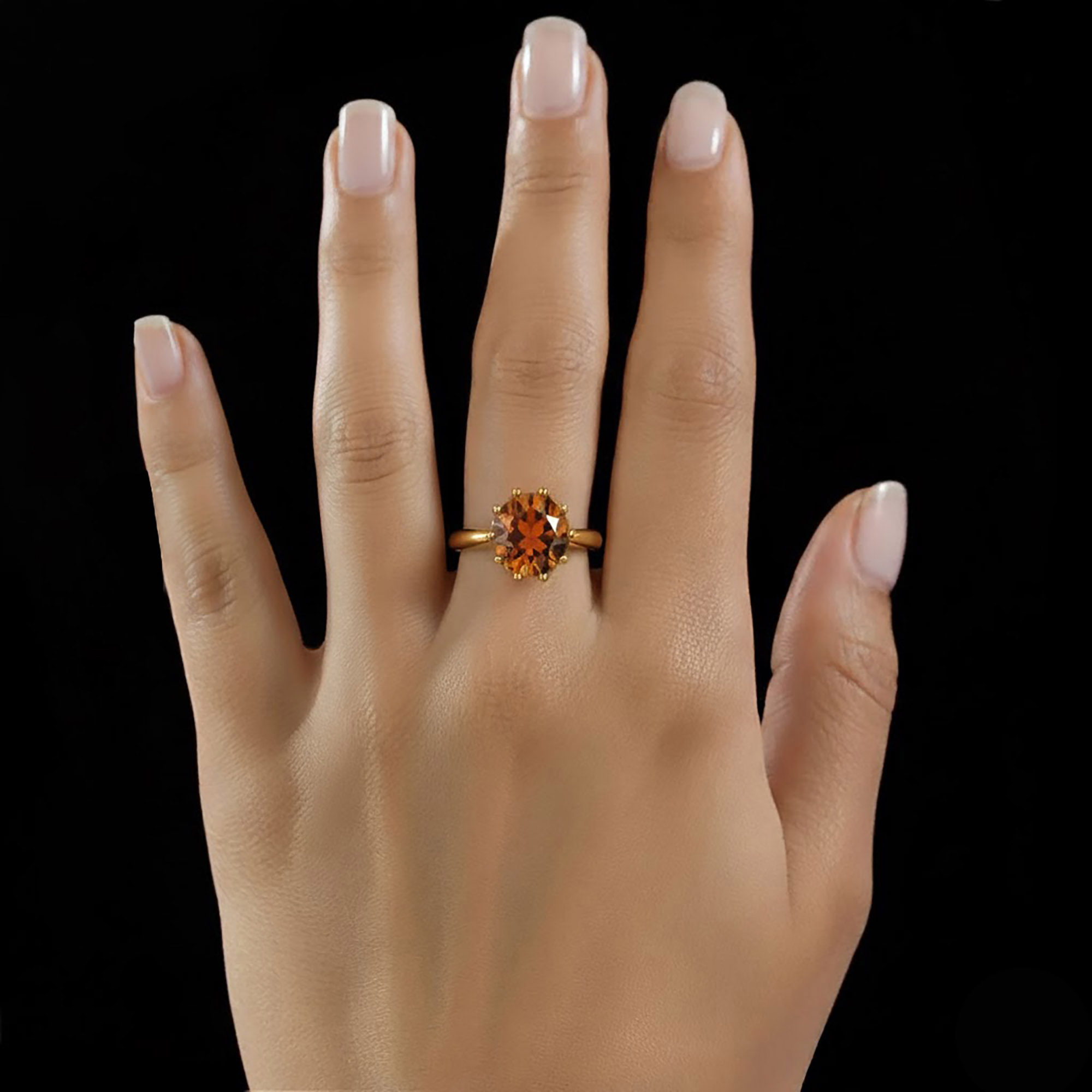 Hessonite (Gomed) Ring for Women in 18K Rose Gold – Oval 9x8 mm, Prong Setting, 3 g (Design KF-9) thumbnail