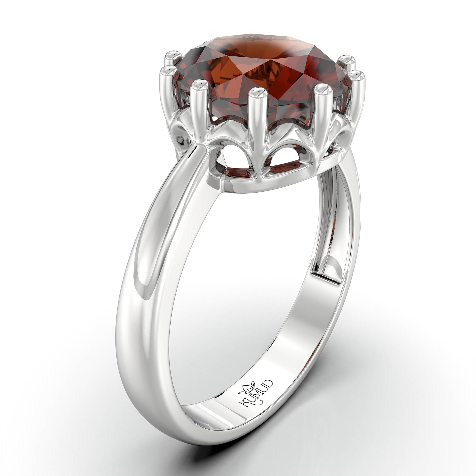 Hessonite (Gomed) Ring for Women in 18K White Gold – Oval 9x8 mm, Prong Setting, 3 g (Design KF-9) thumbnail