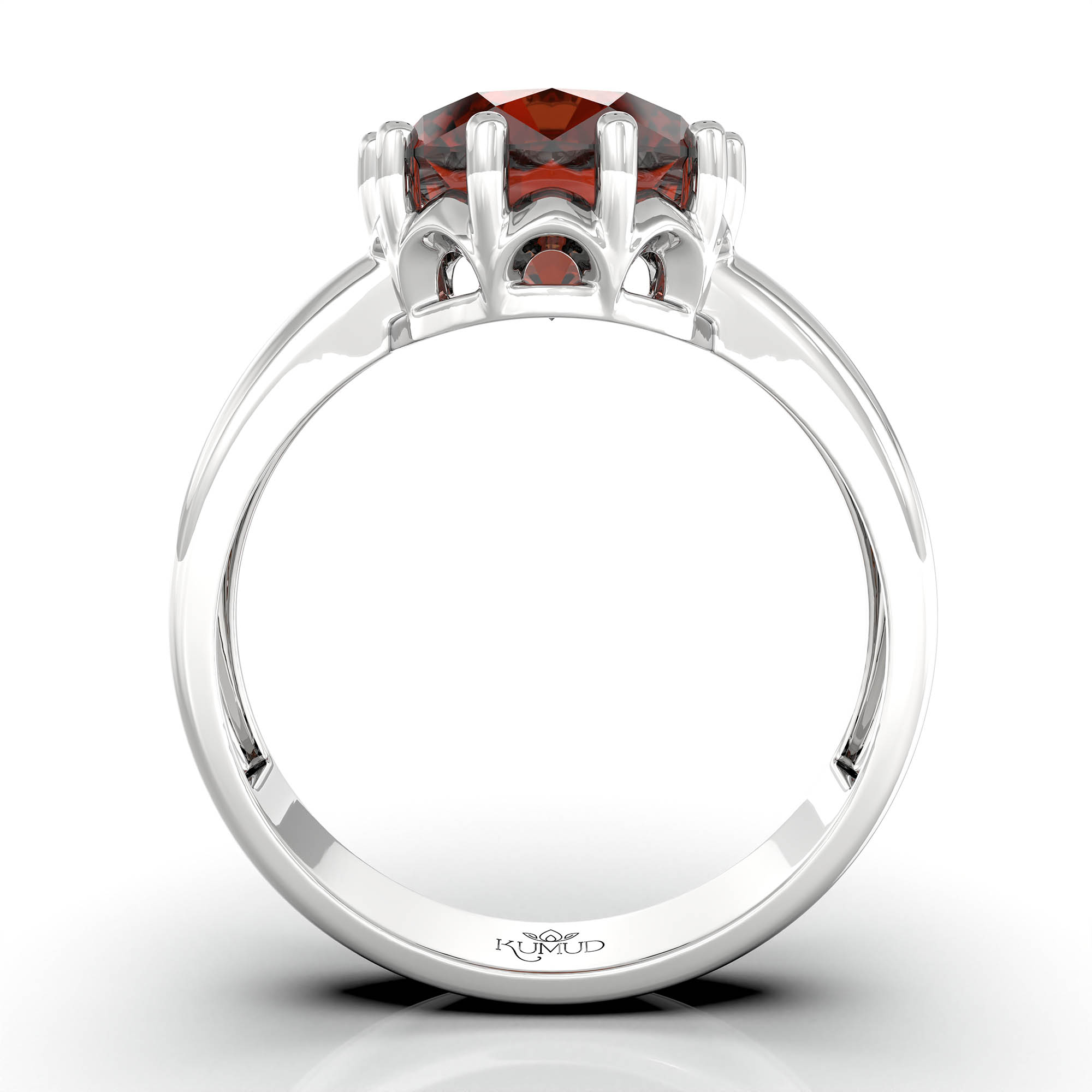 Hessonite (Gomed) Ring for Women in 18K White Gold – Oval 9x8 mm, Prong Setting, 3 g (Design KF-9) thumbnail
