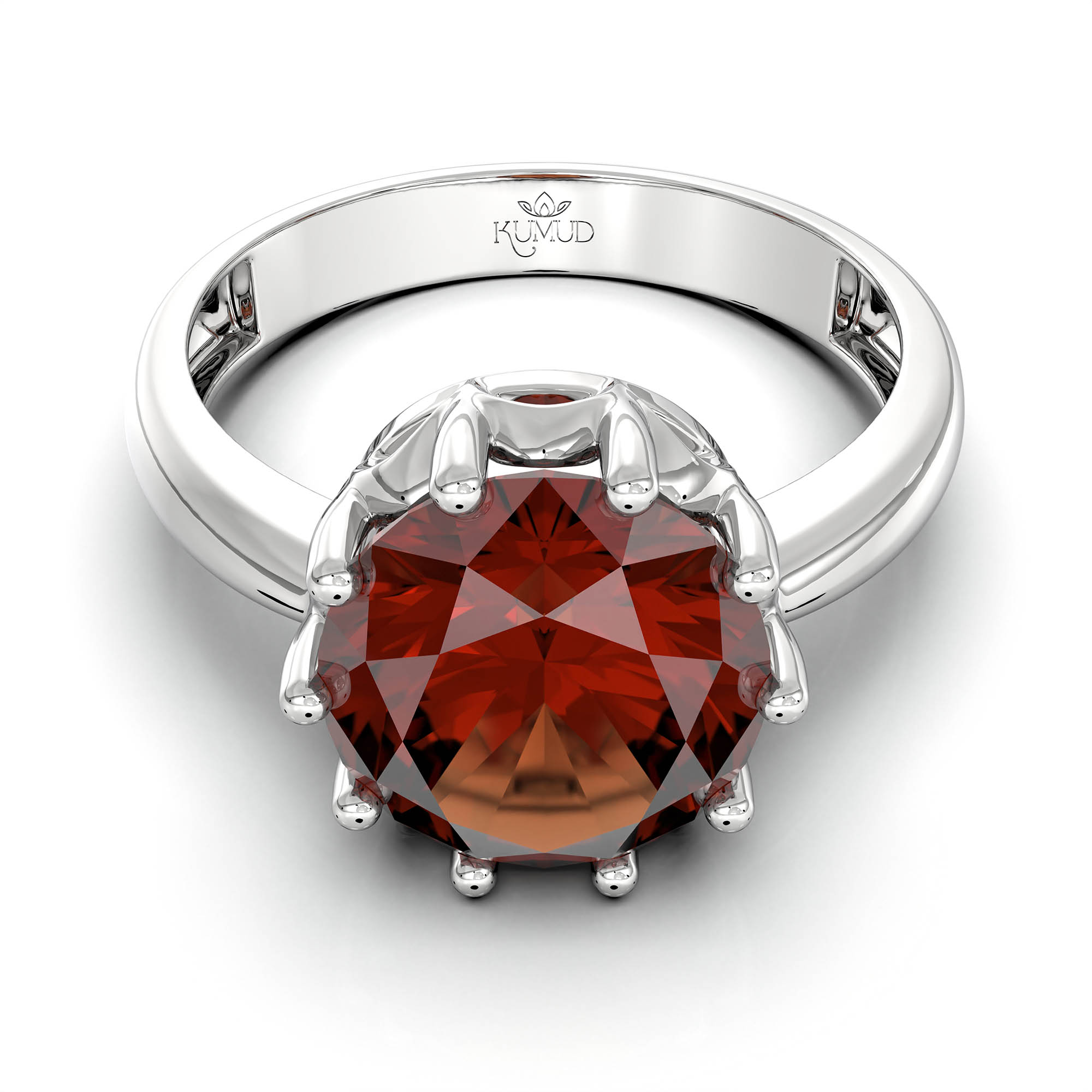 Hessonite (Gomed) Ring for Women in 18K White Gold – Oval 9x8 mm, Prong Setting, 3 g (Design KF-9) thumbnail