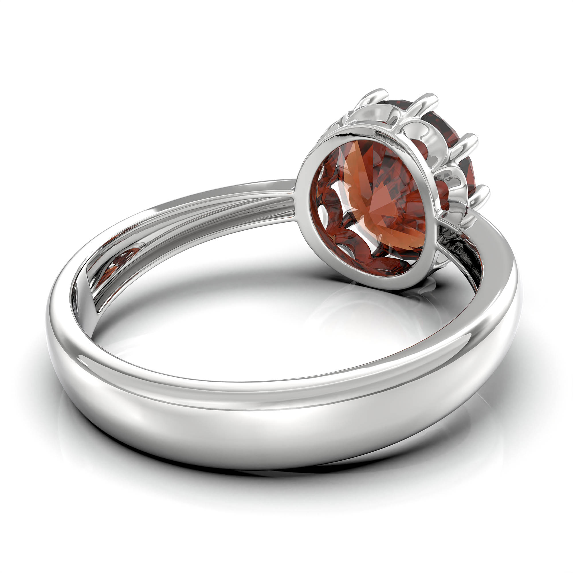 Hessonite (Gomed) Ring for Women in 18K White Gold – Oval 9x8 mm, Prong Setting, 3 g (Design KF-9) thumbnail