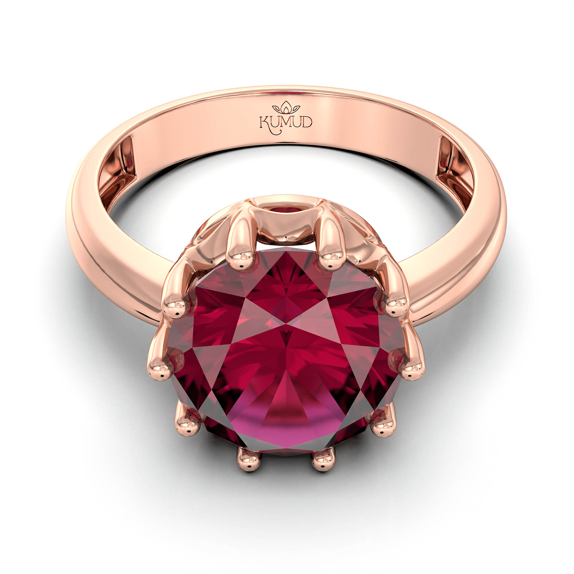 Ruby (Manik) Ring for Women in 18K Rose Gold – Oval 9x8 mm, Prong Setting, 3 g (Design KF-9) thumbnail