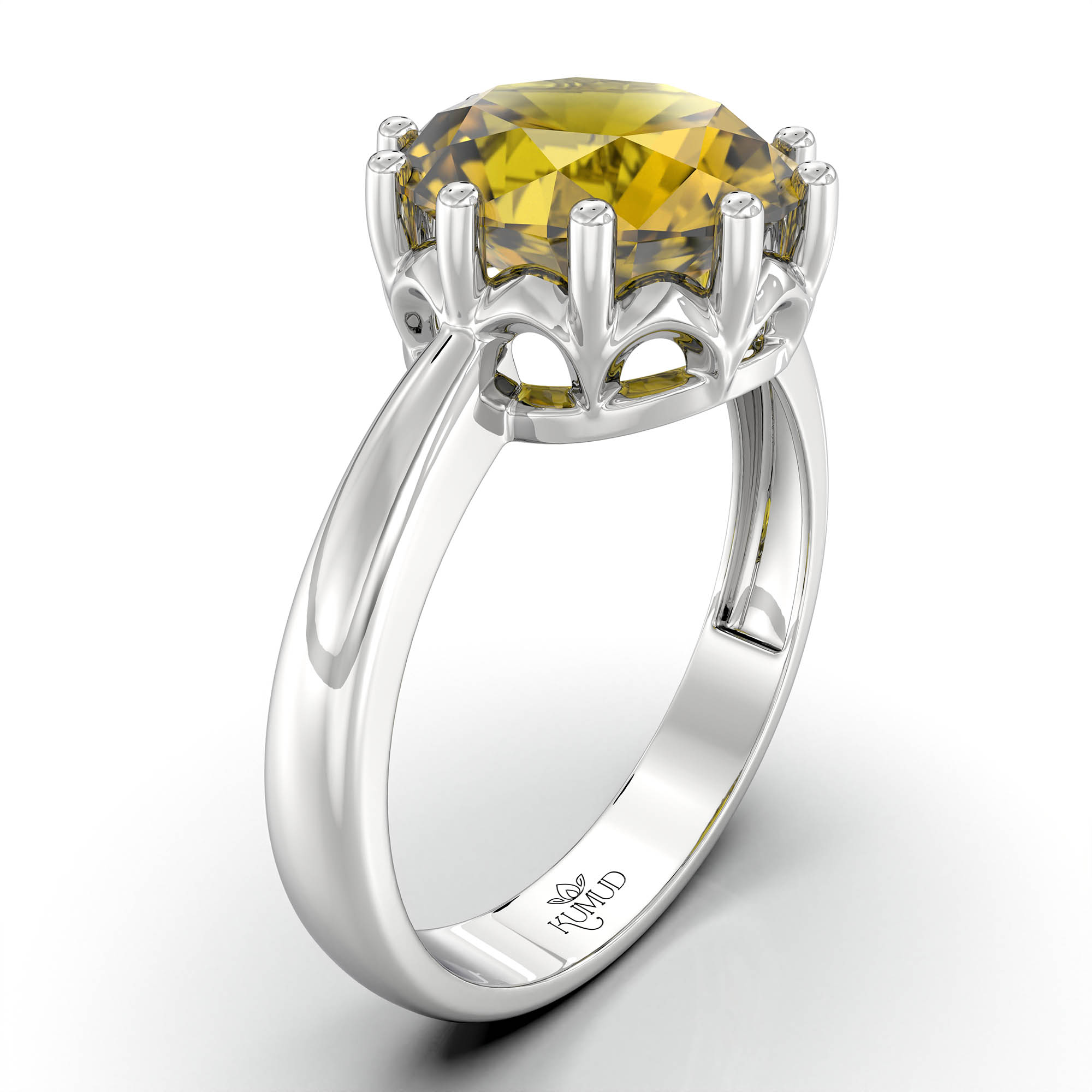 Yellow Sapphire (Pukhraj) Ring for Women in 925 Sterling Silver – Oval 9x8 mm, Prong Setting, 1.8 g (Design KF-9) thumbnail
